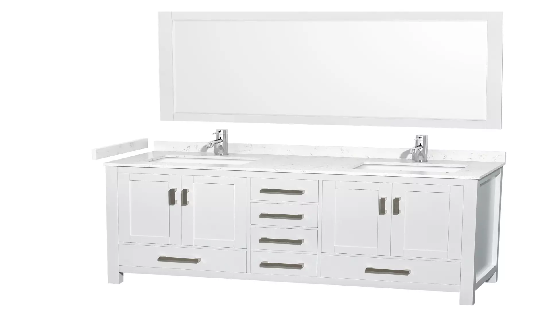 Sheffield 60 Inch Double Bathroom Vanity in White, Carrara Cultured Marble Countertop, Undermount Square Sinks, 58 Inch Mirror material