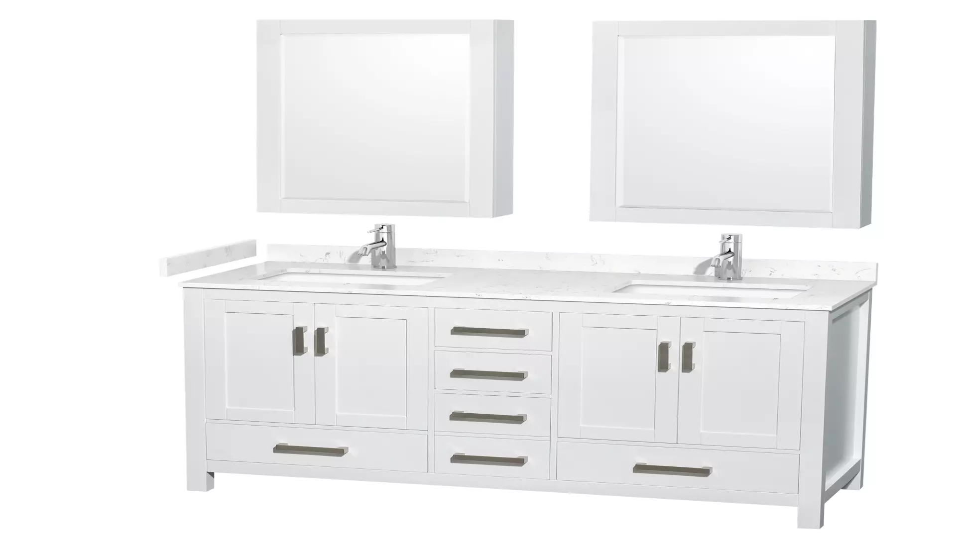 Sheffield 60 Inch Double Bathroom Vanity in White, Carrara Cultured Marble Countertop, Undermount Square Sinks, Medicine Cabinets material