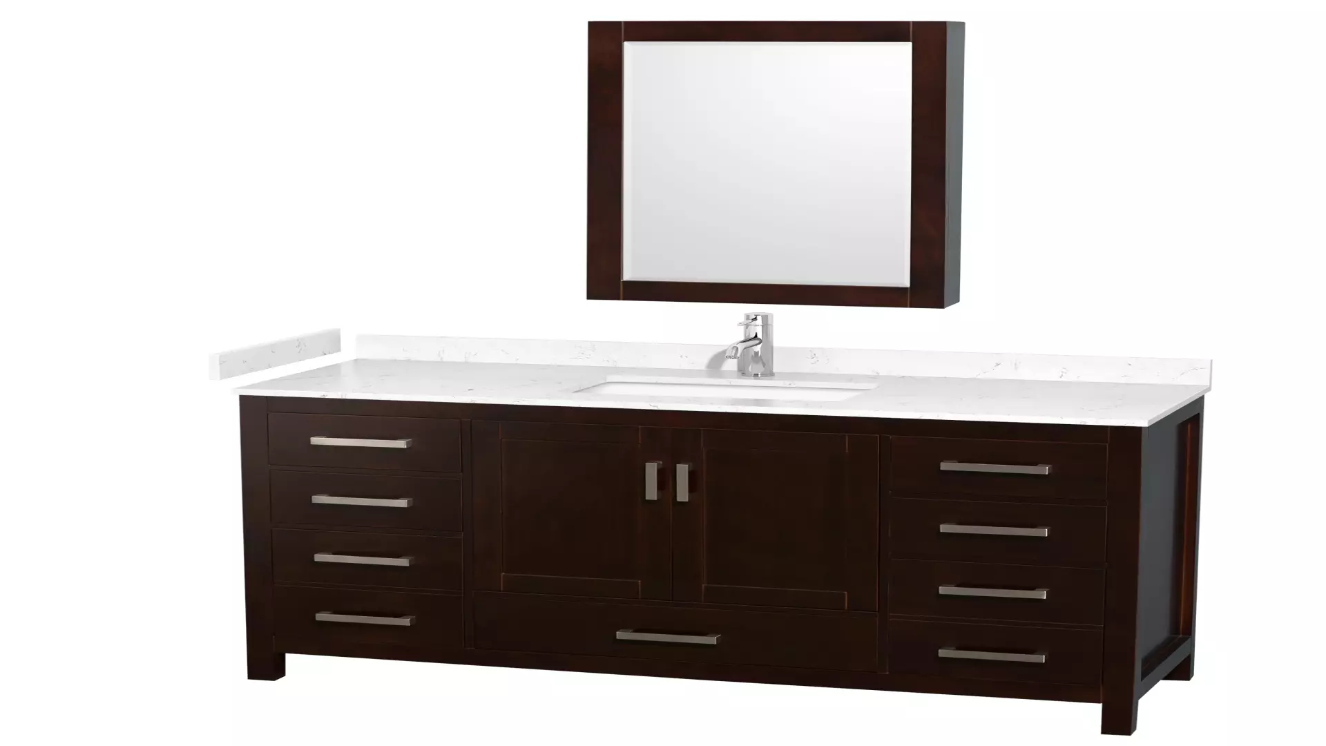 Sheffield 60 Inch Single Bathroom Vanity in Espresso, Carrara Cultured Marble Countertop, Undermount Square Sink, Medicine Cabinet material