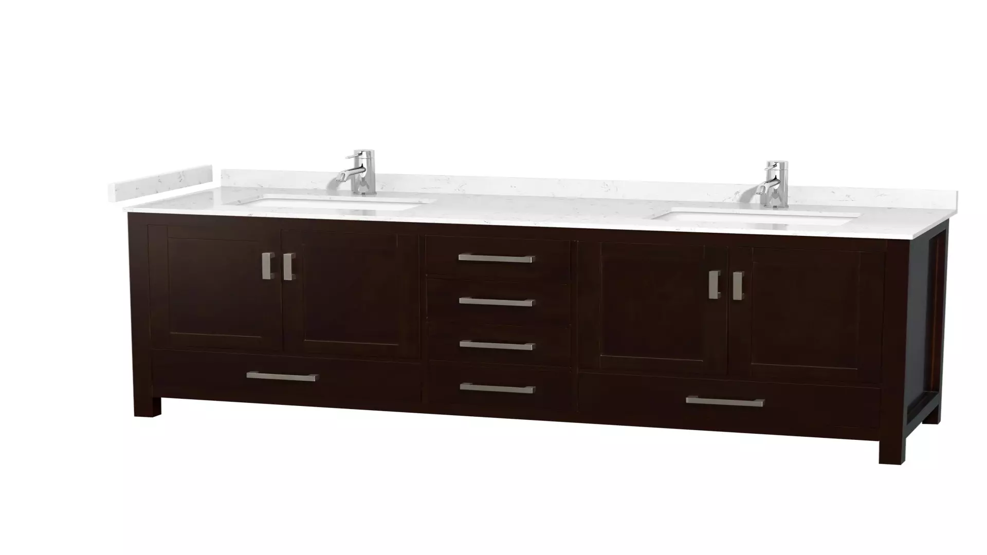 Sheffield 72 Inch Double Bathroom Vanity in Espresso, Carrara Cultured Marble Countertop, Undermount Square Sinks, No Mirror material