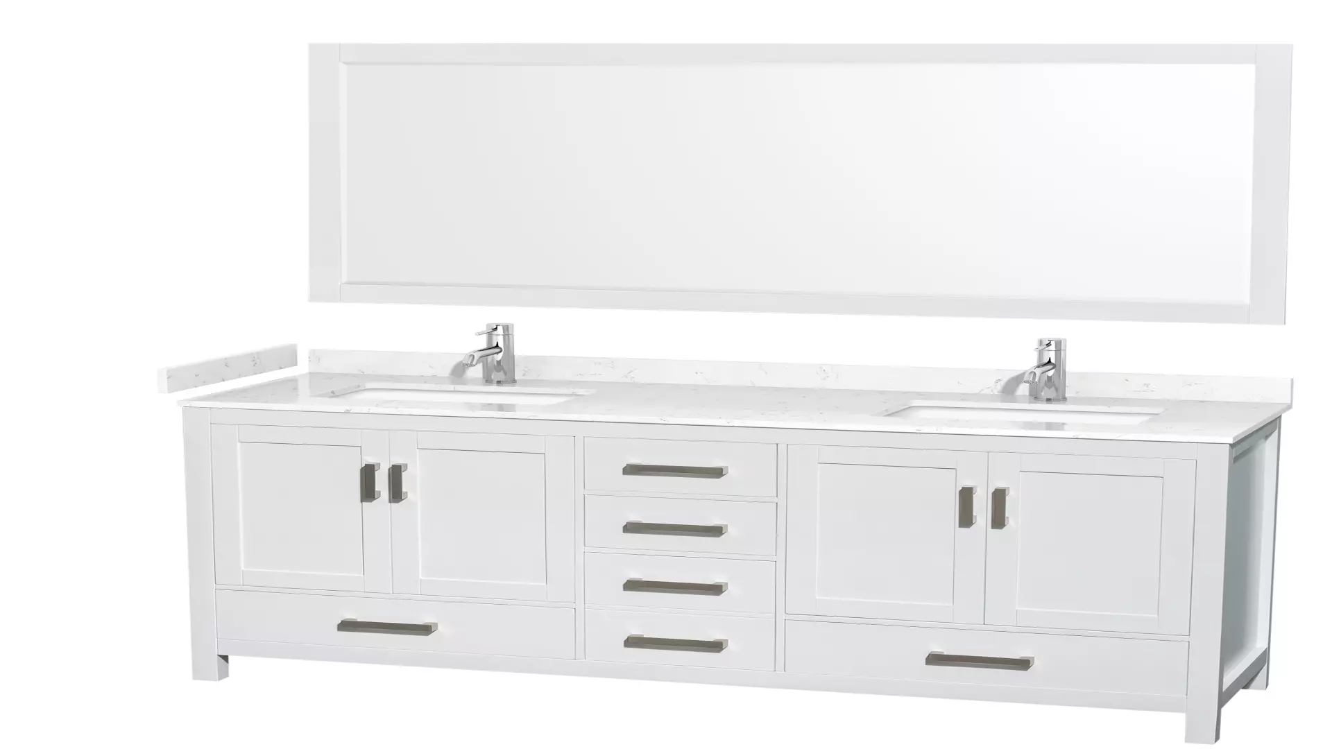 Sheffield 72 Inch Double Bathroom Vanity in White, Carrara Cultured Marble Countertop, Undermount Square Sinks, 70 Inch Mirror material