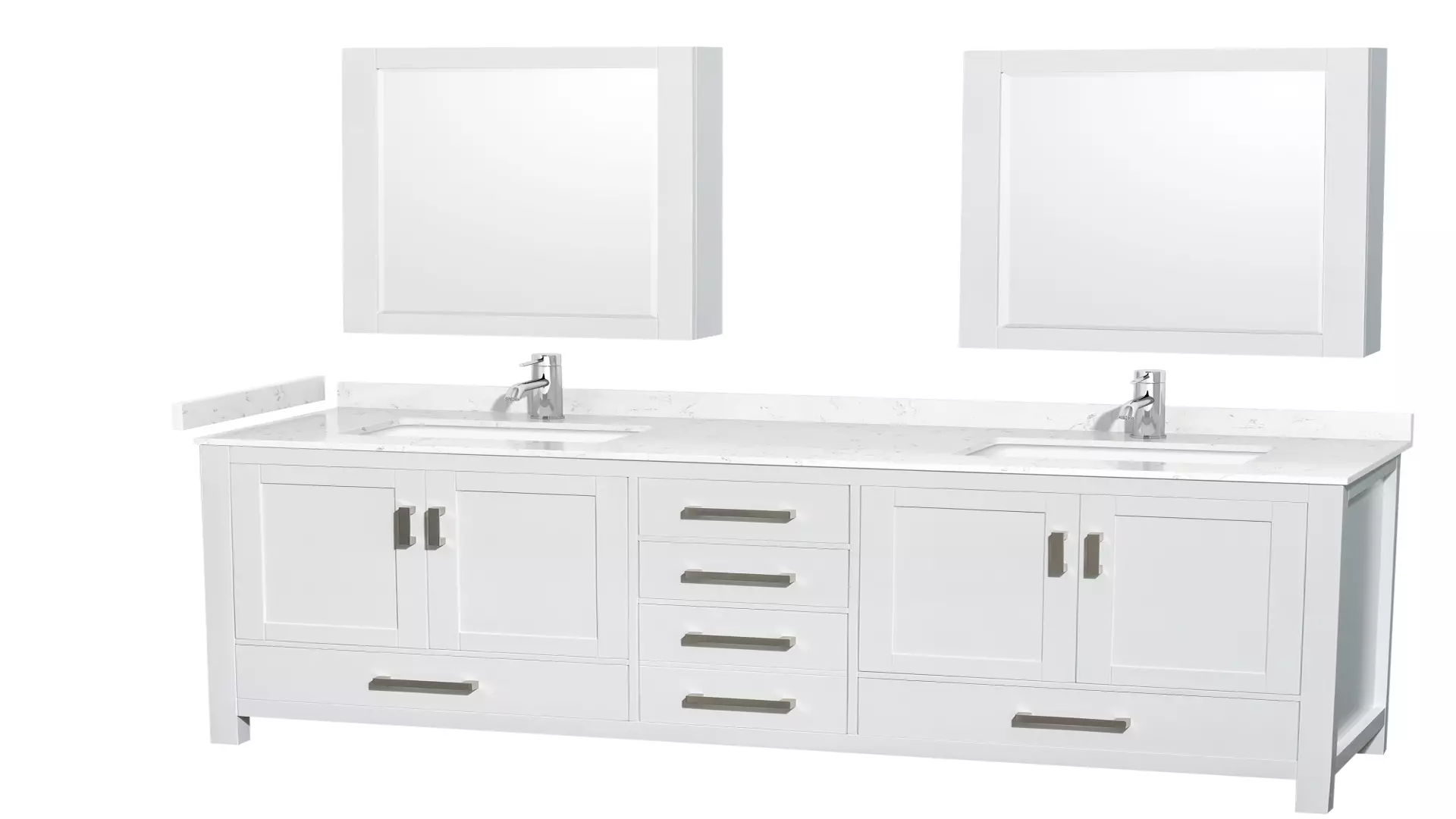 Sheffield 72 Inch Double Bathroom Vanity in White, Carrara Cultured Marble Countertop, Undermount Square Sinks, Medicine Cabinets material