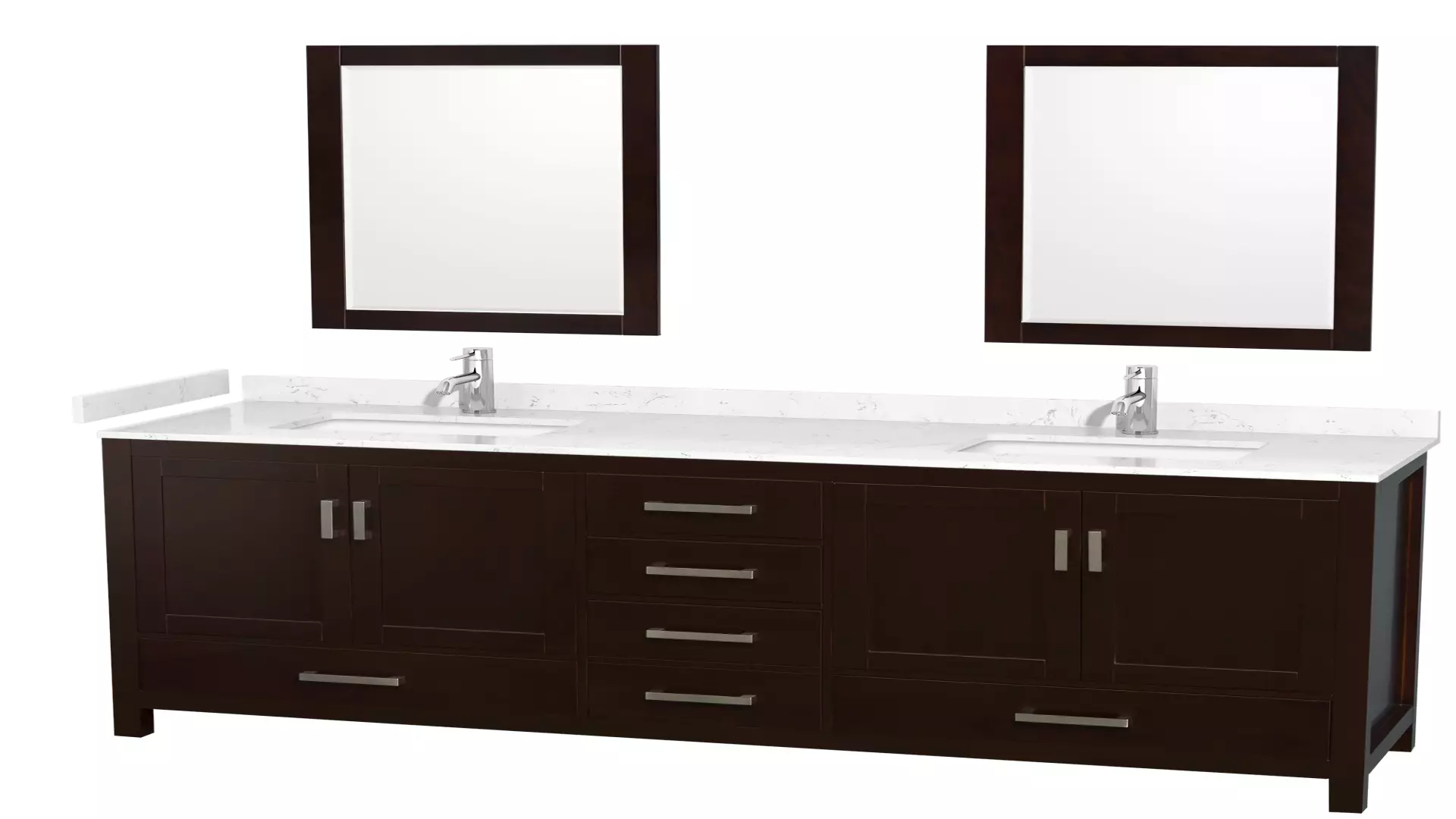 Sheffield 80 Inch Double Bathroom Vanity in Espresso, Carrara Cultured Marble Countertop, Undermount Square Sinks, 24 Inch Mirrors material