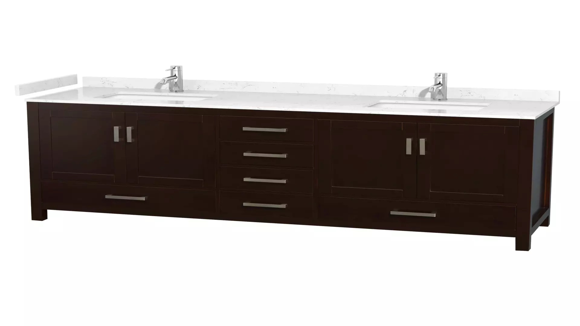 Sheffield 80 Inch Double Bathroom Vanity in Espresso, Carrara Cultured Marble Countertop, Undermount Square Sinks, No Mirror material