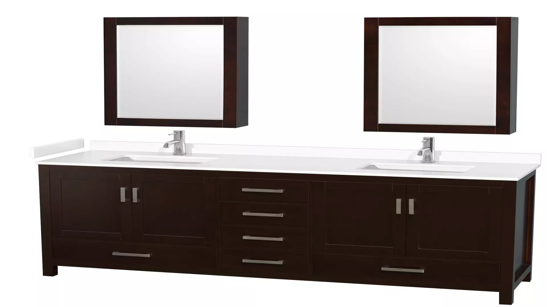Sheffield 80 Inch Double Bathroom Vanity in Espresso, White Cultured Marble Countertop, Undermount Square Sinks, Medicine Cabinets material