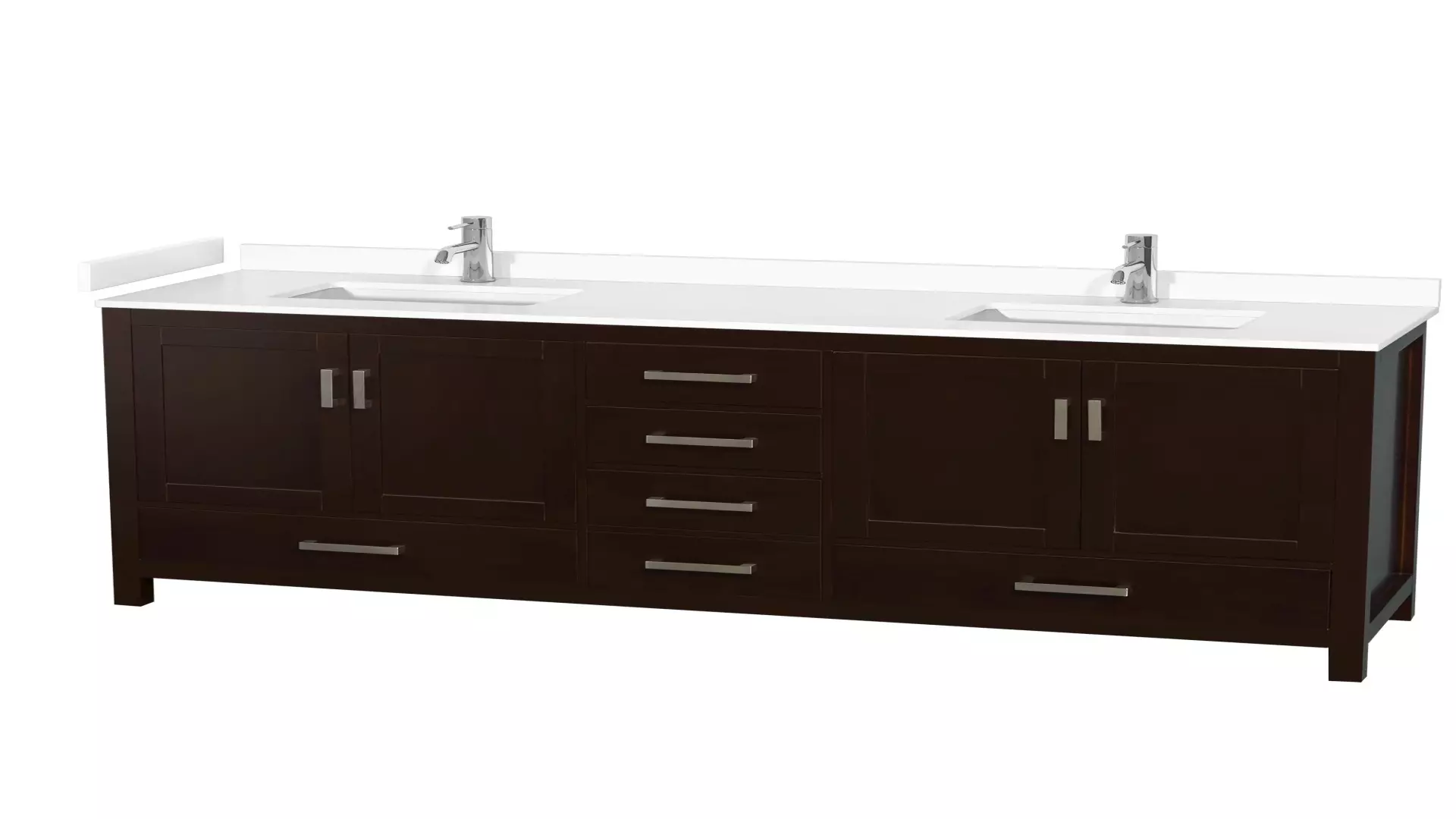Sheffield 80 Inch Double Bathroom Vanity in Espresso, White Cultured Marble Countertop, Undermount Square Sinks, No Mirror material