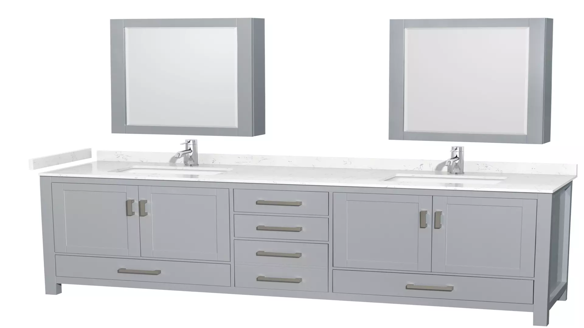 Sheffield 80 Inch Double Bathroom Vanity in Gray, Carrara Cultured Marble Countertop, Undermount Square Sinks, Medicine Cabinets material