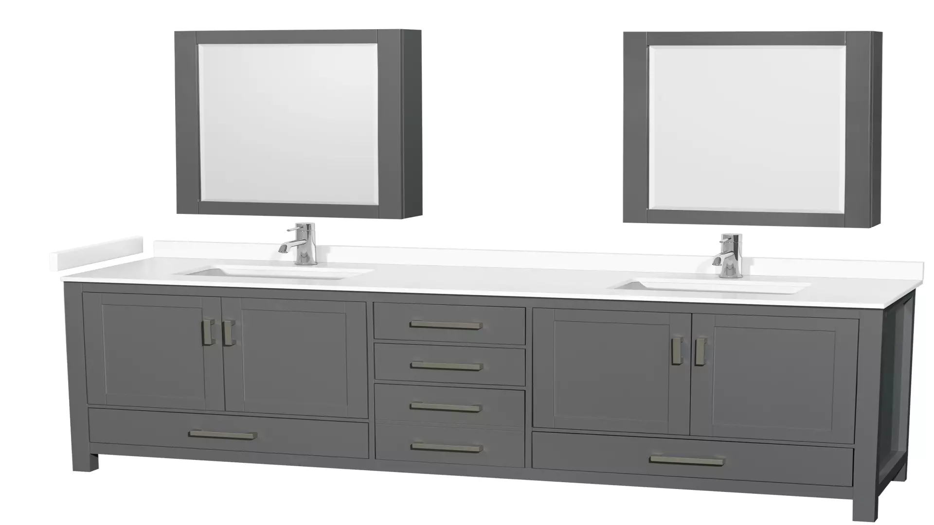 Sheffield 80 Inch Double Bathroom Vanity in Dark Gray, White Cultured Marble Countertop, Undermount Square Sinks, Medicine Cabinets material