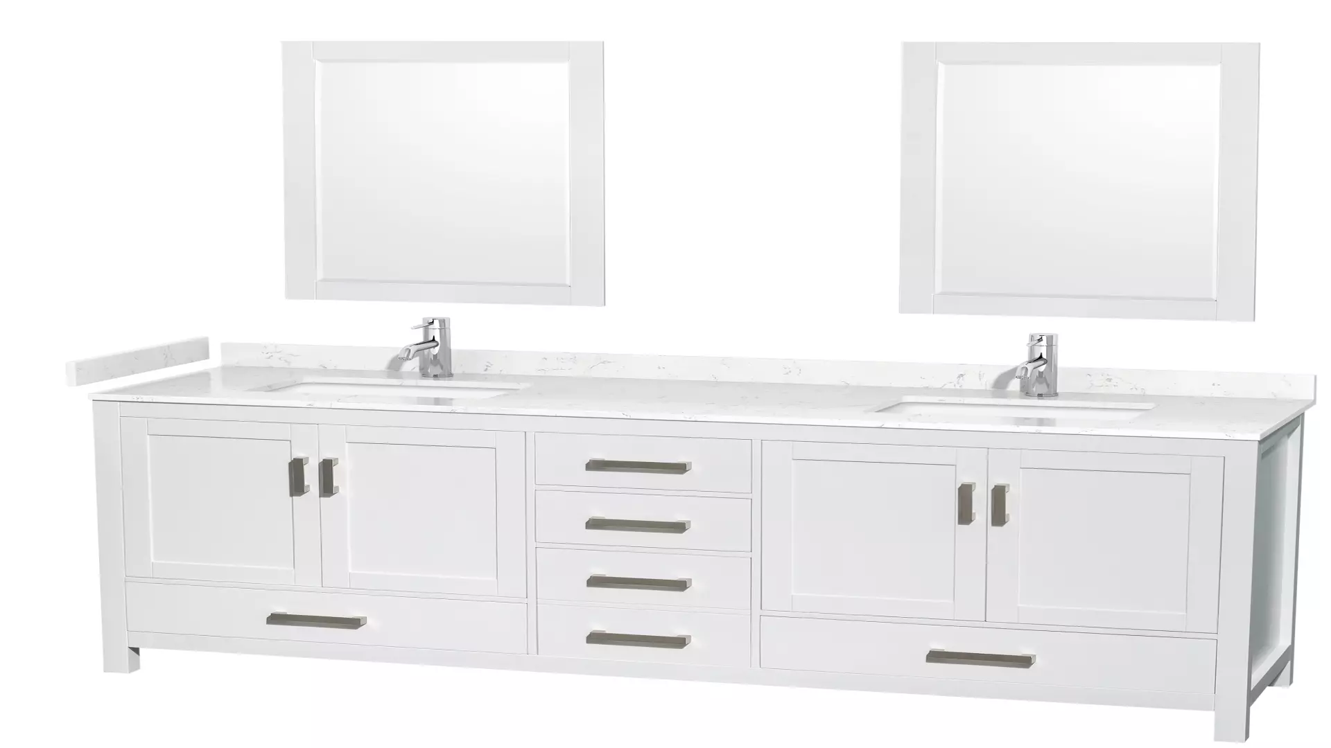 Sheffield 80 Inch Double Bathroom Vanity in White, Carrara Cultured Marble Countertop, Undermount Square Sinks, 24 Inch Mirrors material