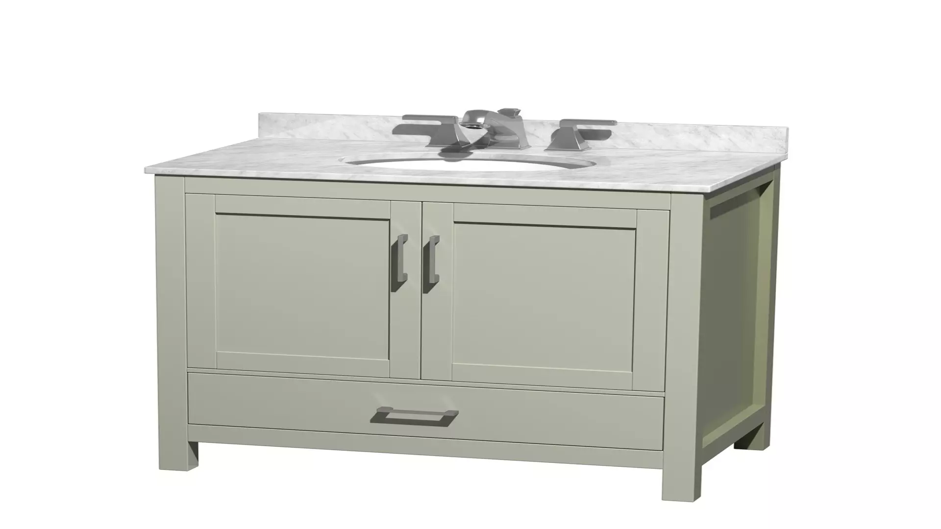 Sheffield 36 inch Single Bathroom Vanity in Light Green, White Carrara Marble Countertop, Undermount Oval Sink, Brushed Nickel Trim material