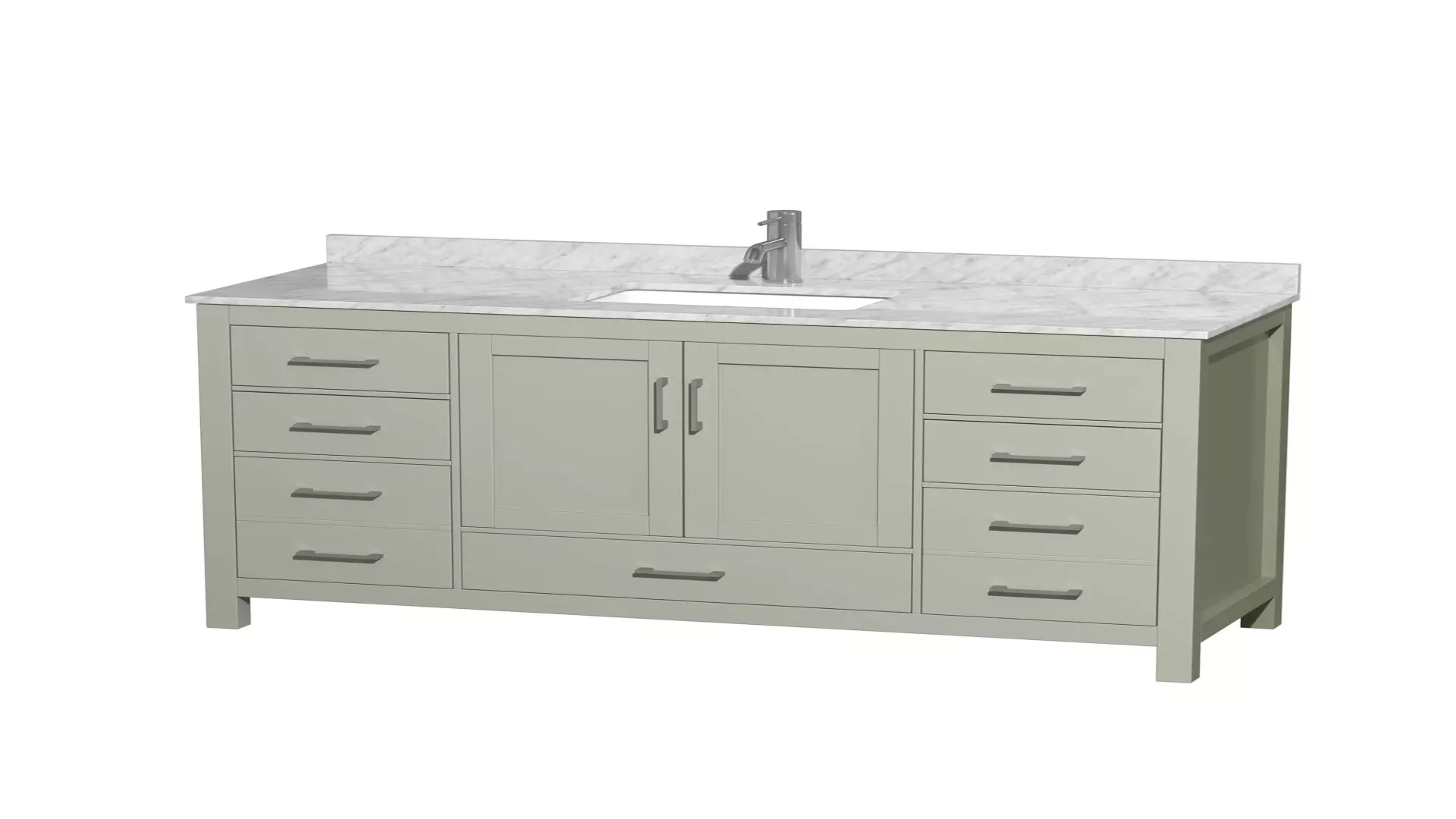 Sheffield 60 inch Single Bathroom Vanity in Light Green, White Carrara Marble Countertop, Undermount Square Sink, Brushed Nickel Trim material