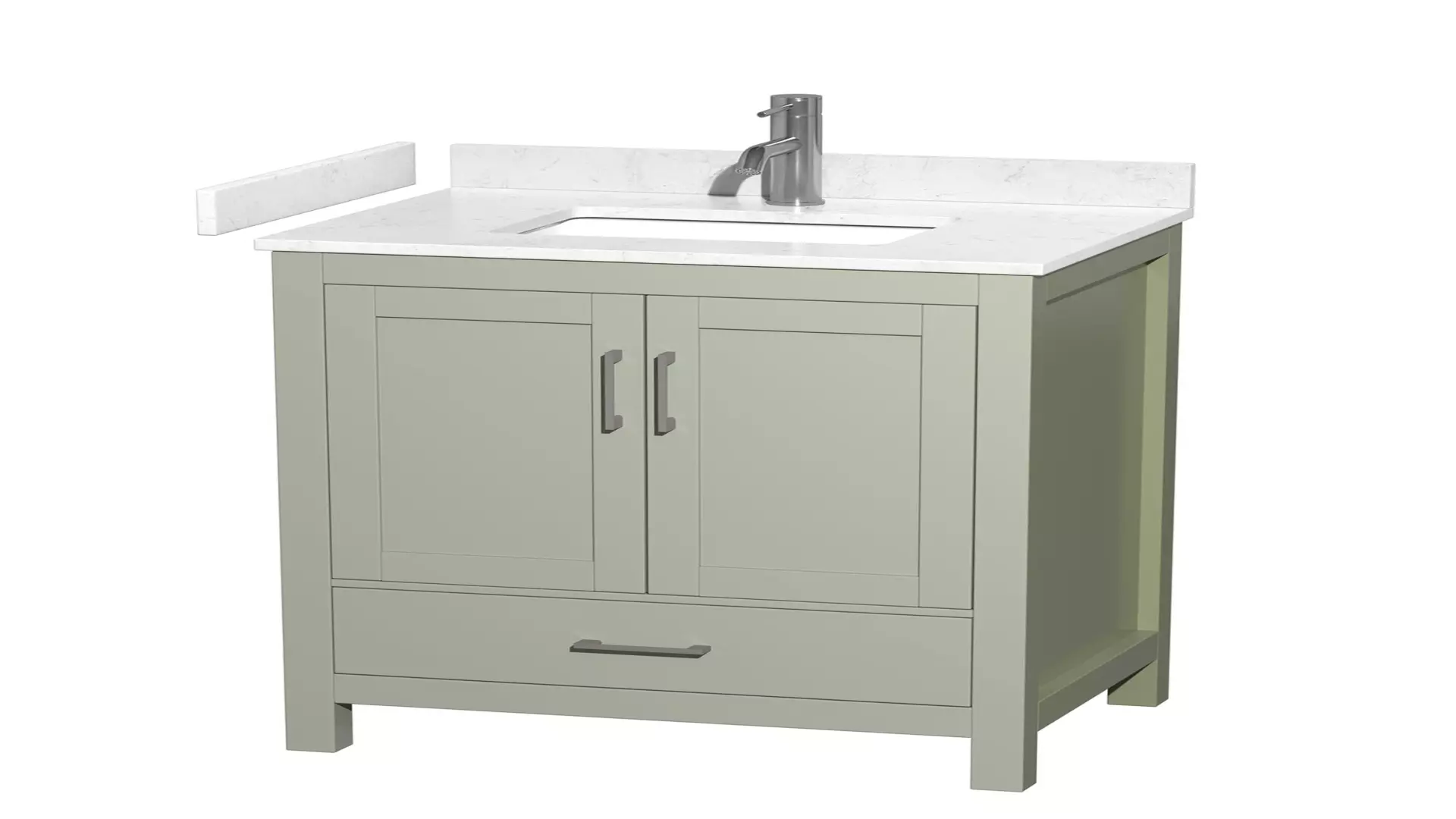 Sheffield 30 inch Single Bathroom Vanity in Light Green, Carrara Cultured Marble Countertop, Undermount Square Sink, Brushed Nickel Trim material