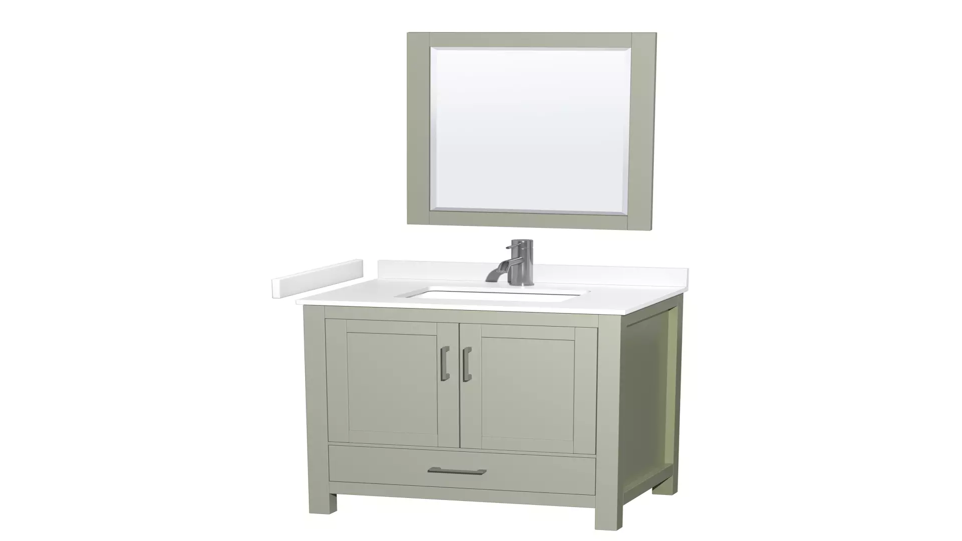 Sheffield 30 inch Single Bathroom Vanity in Light Green, White Cultured Marble Countertop, Undermount Square Sink, Brushed Nickel Trim, 24 inch Mirror material
