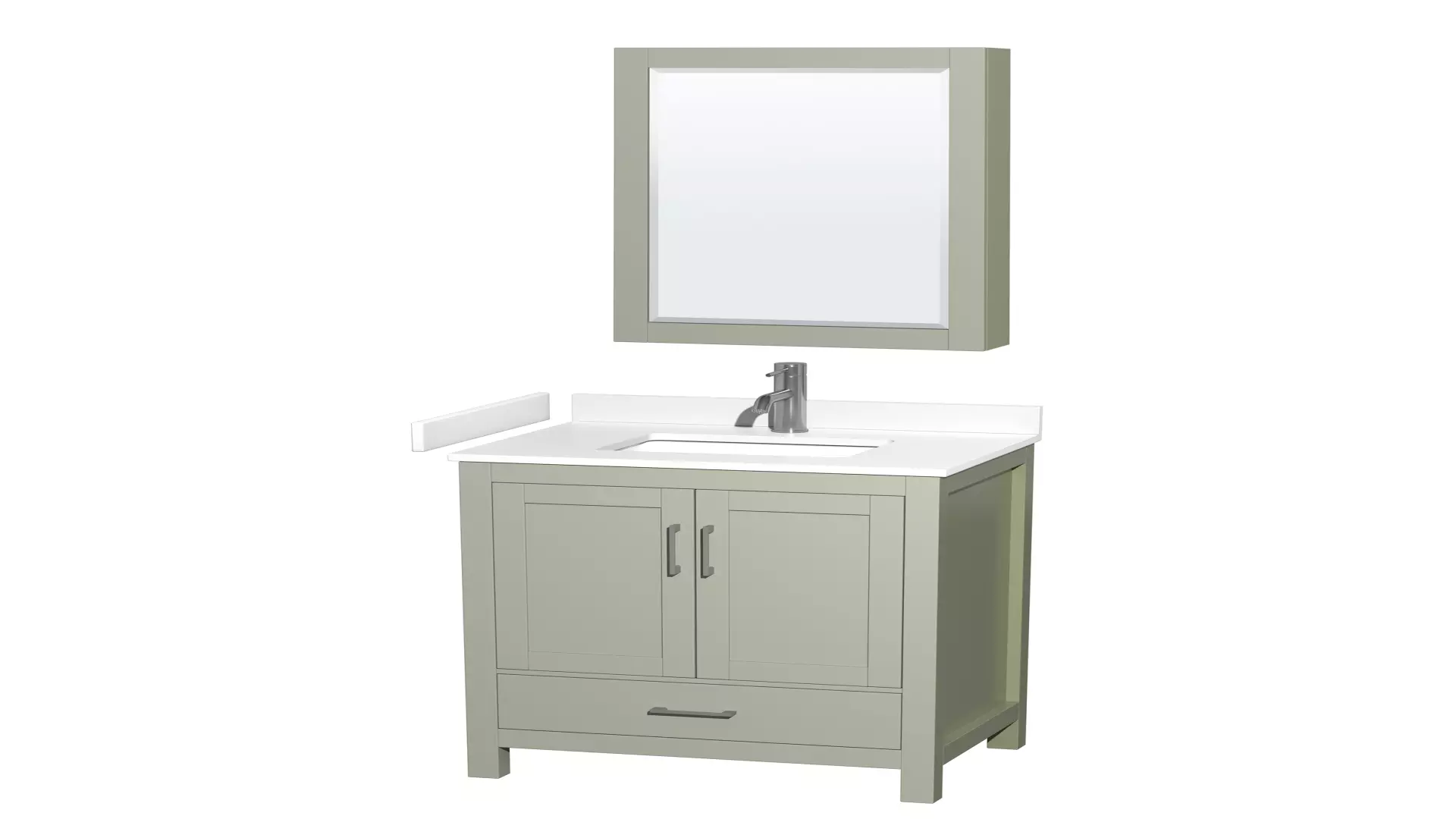 Sheffield 30 inch Single Bathroom Vanity in Light Green, White Cultured Marble Countertop, Undermount Square Sink, Brushed Nickel Trim, Medicine Cabinet material