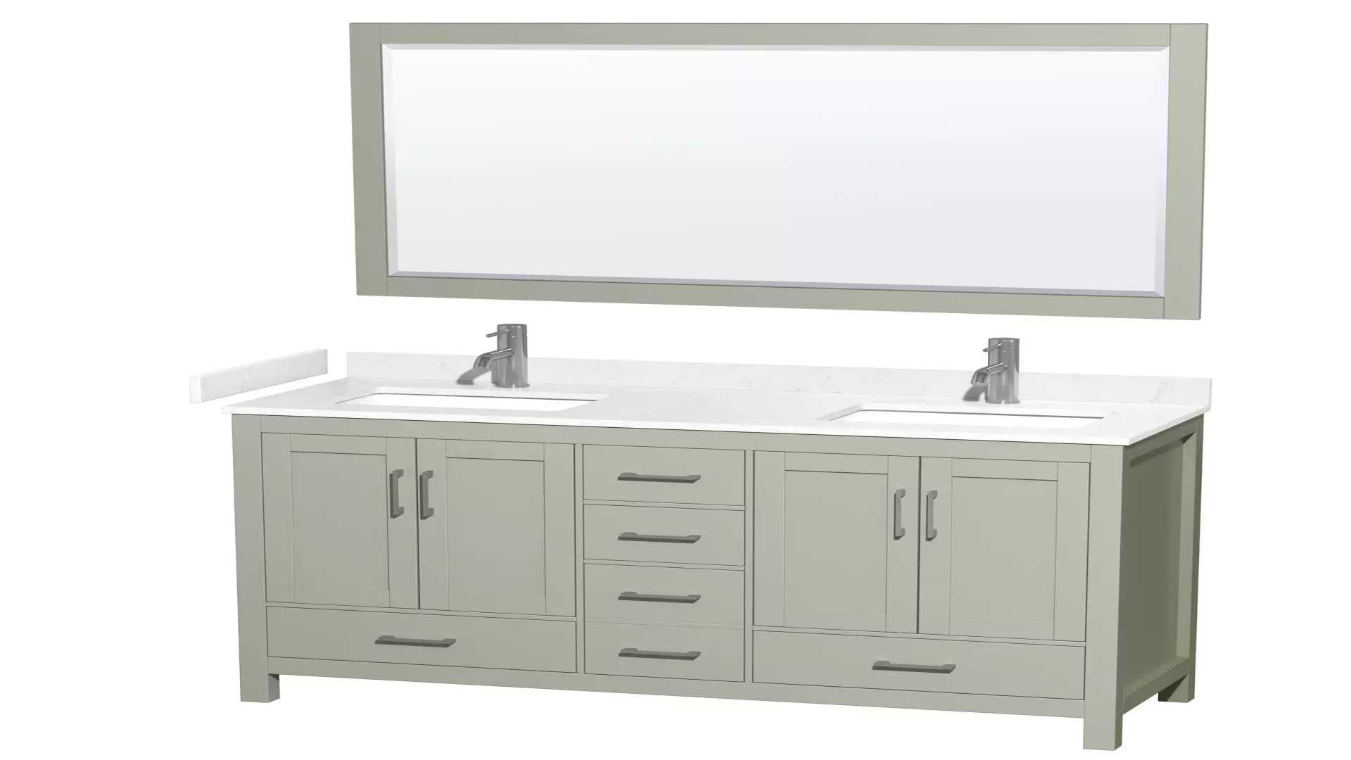 Sheffield 60 inch Double Bathroom Vanity in Light Green, Carrara Cultured Marble Countertop, Undermount Square Sinks, Brushed Nickel Trim, 58 inch Mirror material