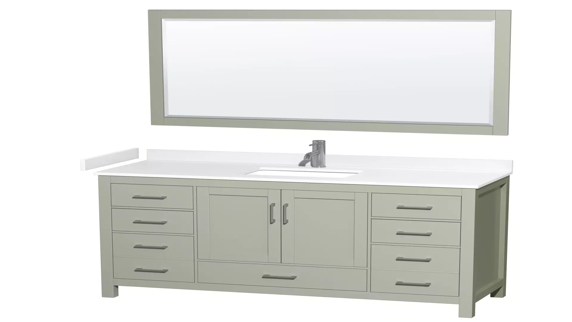 Sheffield 60 inch Single Bathroom Vanity in Light Green, White Cultured Marble Countertop, Undermount Square Sink, Brushed Nickel Trim, 58 inch Mirror material
