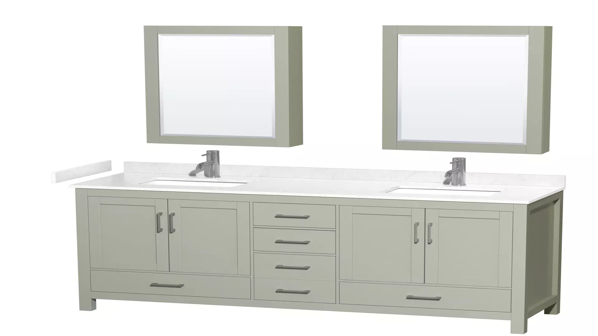 Sheffield 72 inch Double Bathroom Vanity in Light Green, Carrara Cultured Marble Countertop, Undermount Square Sinks, Brushed Nickel Trim, Medicine Cabinets material