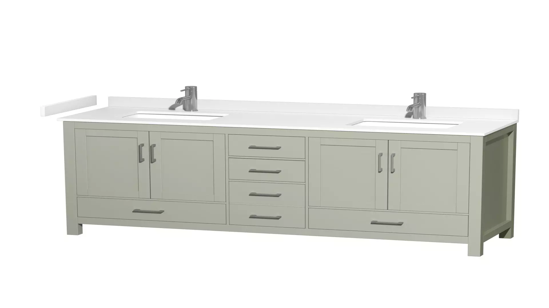Sheffield 72 inch Double Bathroom Vanity in Light Green, White Cultured Marble Countertop, Undermount Square Sinks, Brushed Nickel Trim material