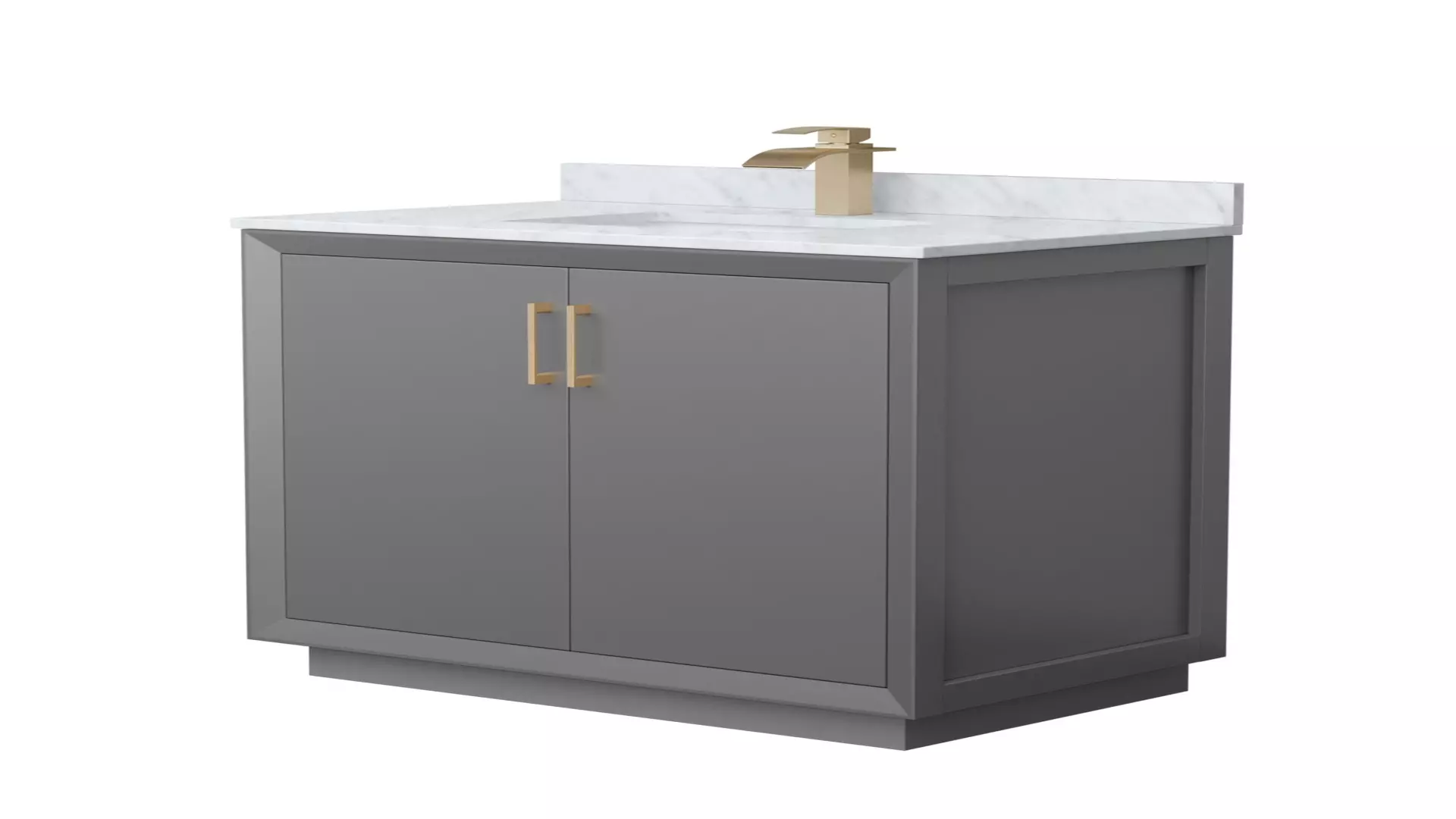 Strada 36 Inch Single Bathroom Vanity in Dark Gray, White Carrara Marble Countertop, Undermount Square Sink, Satin Bronze Trim material