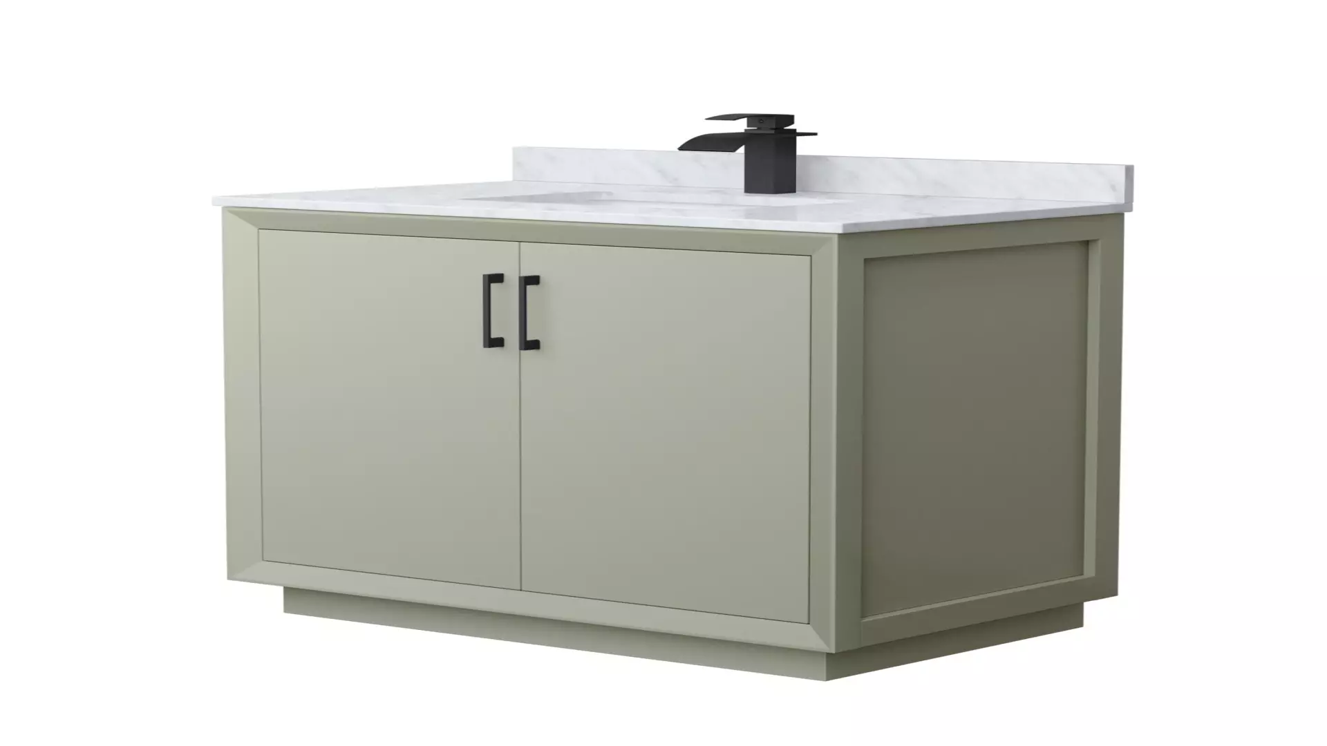 Strada 36 Inch Single Bathroom Vanity in Light Green, White Carrara Marble Countertop, Undermount Square Sink, Matte Black Trim material
