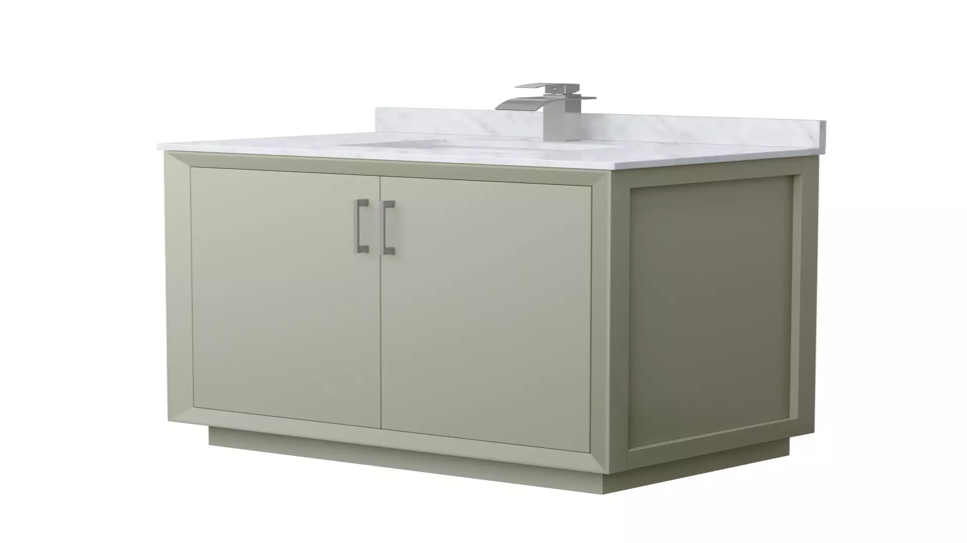 Strada 36 Inch Single Bathroom Vanity in Light Green, White Carrara Marble Countertop, Undermount Square Sink, Brushed Nickel Trim material