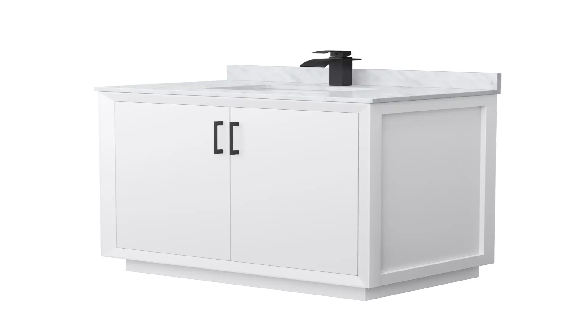 Strada 36 Inch Single Bathroom Vanity in White, White Carrara Marble Countertop, Undermount Square Sink, Matte Black Trim material