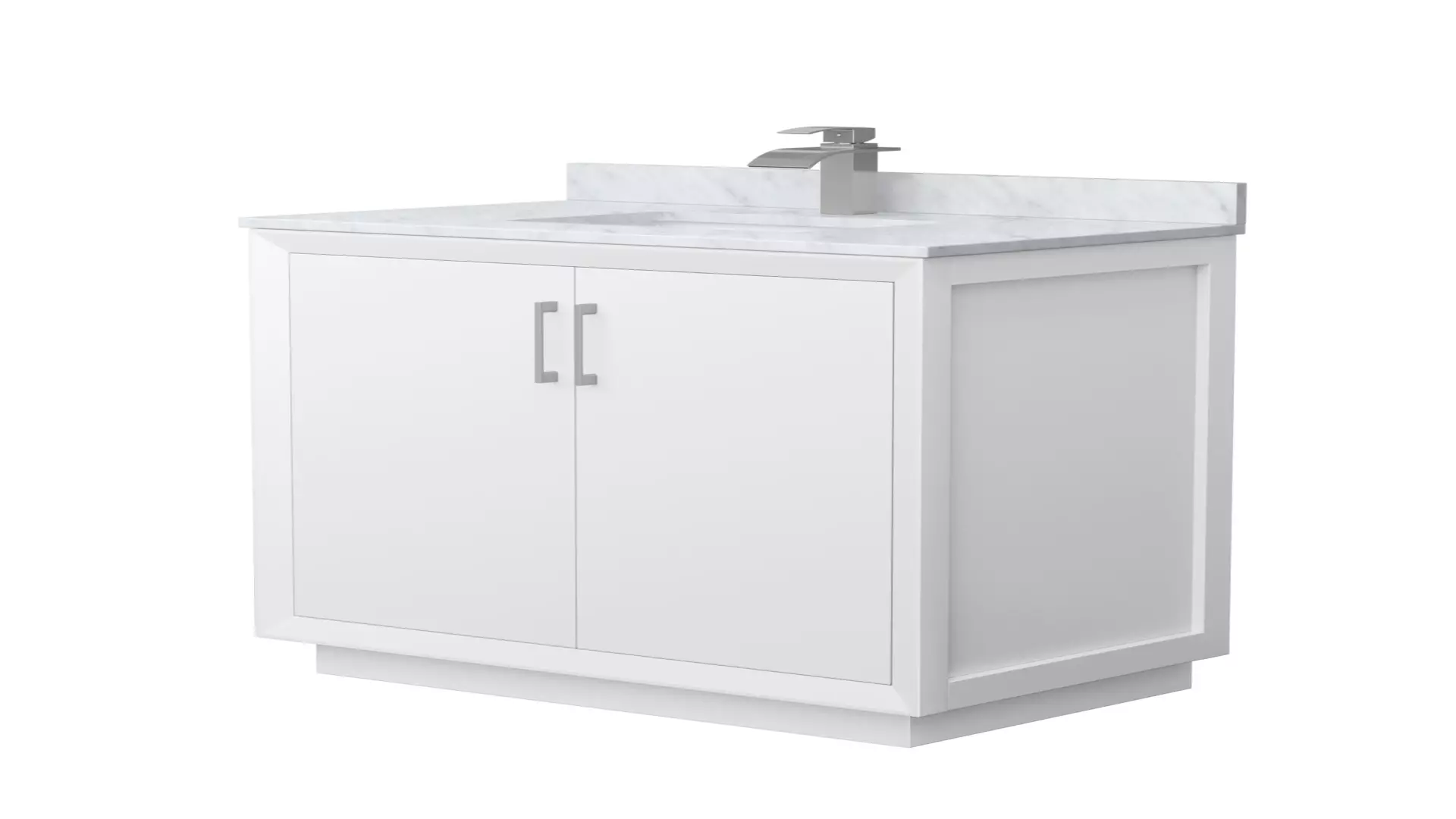 Strada 36 Inch Single Bathroom Vanity in White, White Carrara Marble Countertop, Undermount Square Sink, Brushed Nickel Trim material