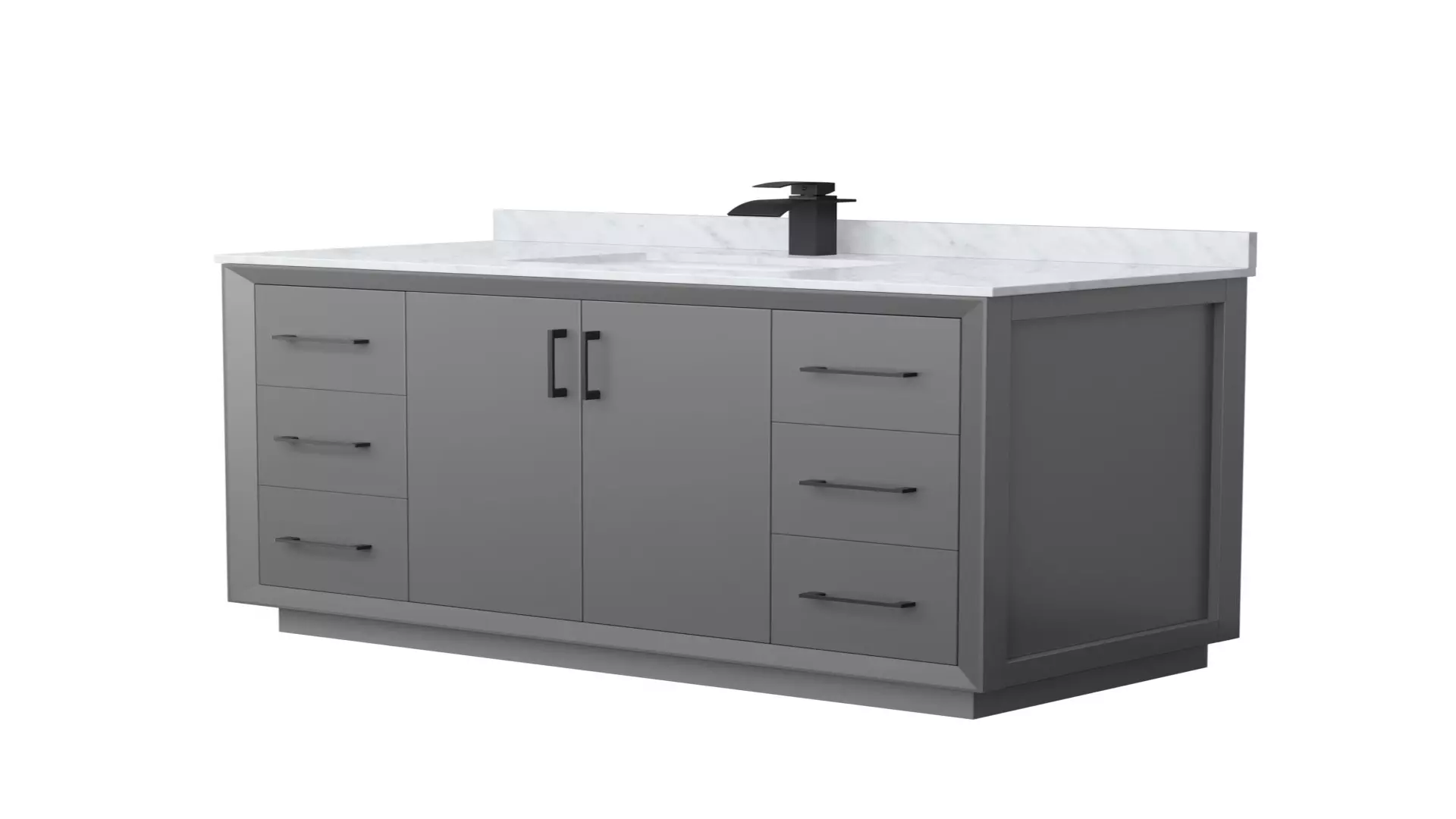 Strada 48 Inch Single Bathroom Vanity in Dark Gray, White Carrara Marble Countertop, Undermount Square Sink, Matte Black Trim material