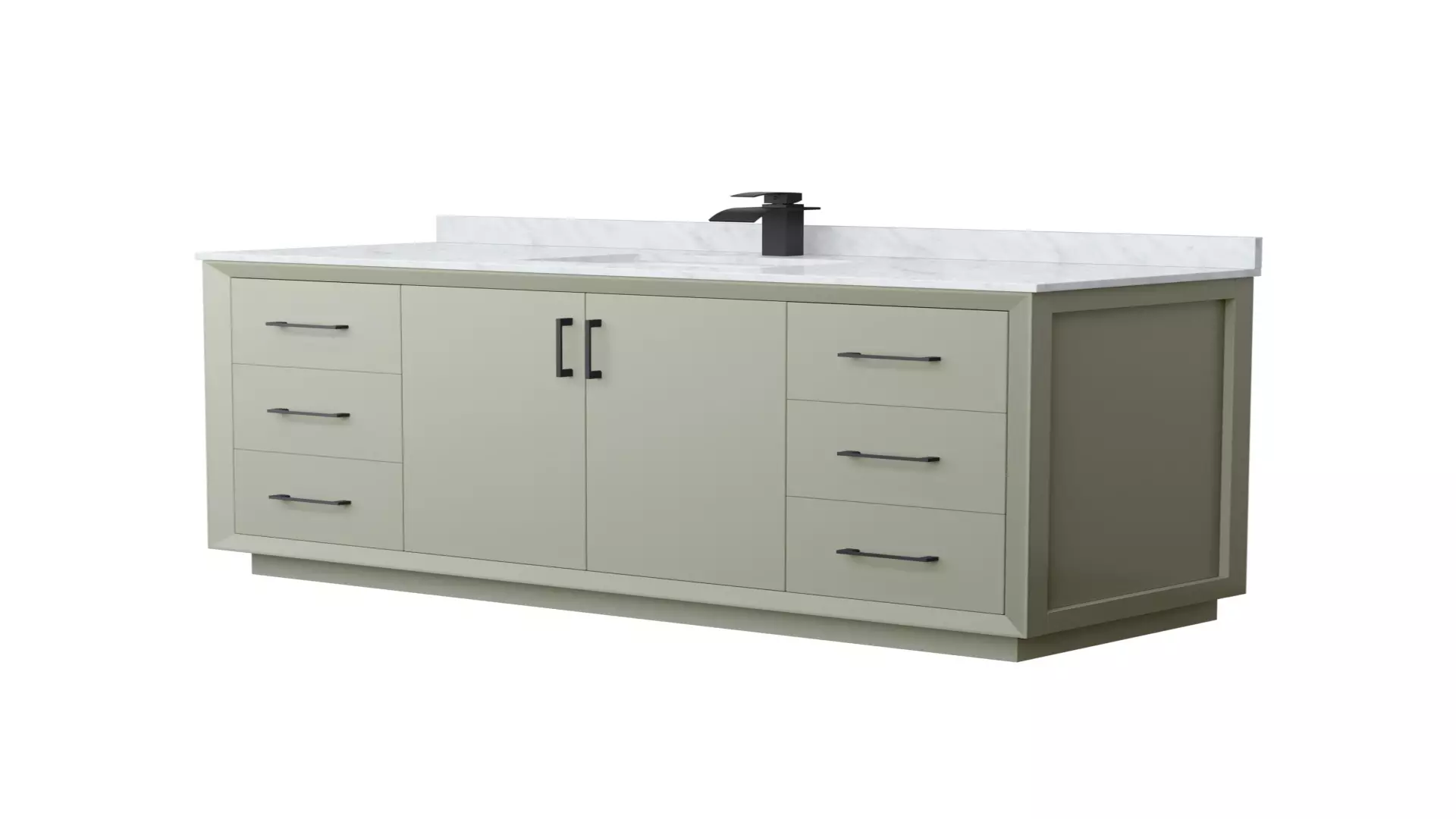 Strada 60 Inch Single Bathroom Vanity in Light Green, White Carrara Marble Countertop, Undermount Square Sink, Matte Black Trim material