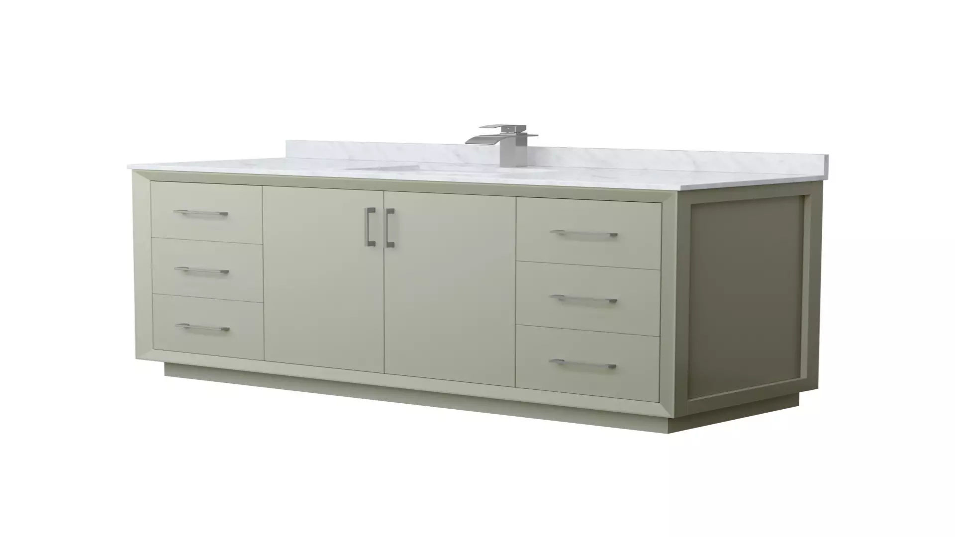 Strada 60 Inch Single Bathroom Vanity in Light Green, White Carrara Marble Countertop, Undermount Square Sink, Brushed Nickel Trim material