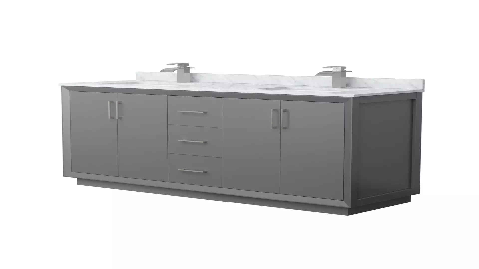 Strada 66 Inch Double Bathroom Vanity in Dark Gray, White Carrara Marble Countertop, Undermount Square Sink, Brushed Nickel Trim material