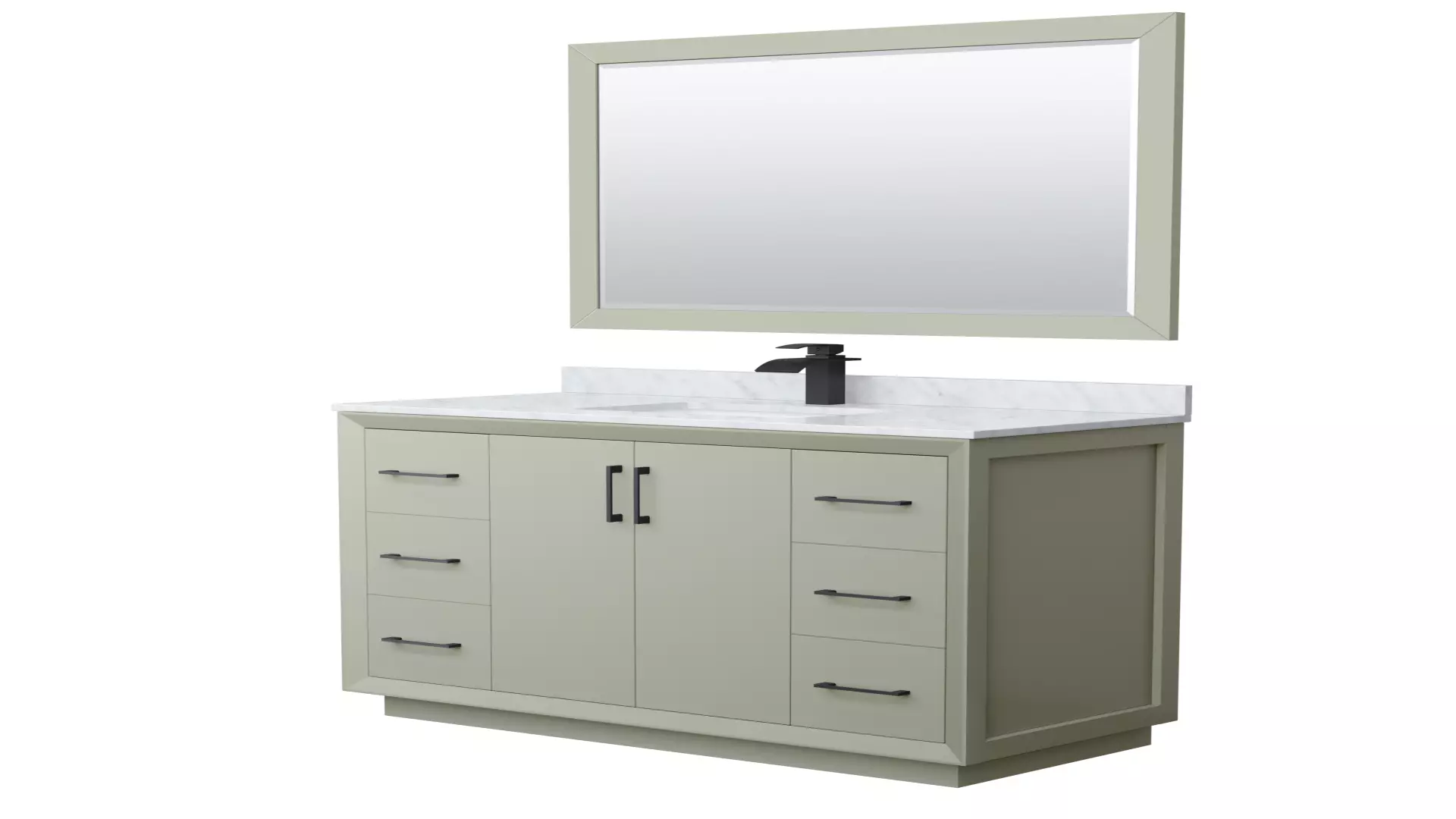 Strada 48 Inch Single Bathroom Vanity in Light Green, White Carrara Marble Countertop, Undermount Square Sink, Matte Black Trim, 46 Inch Mirror material