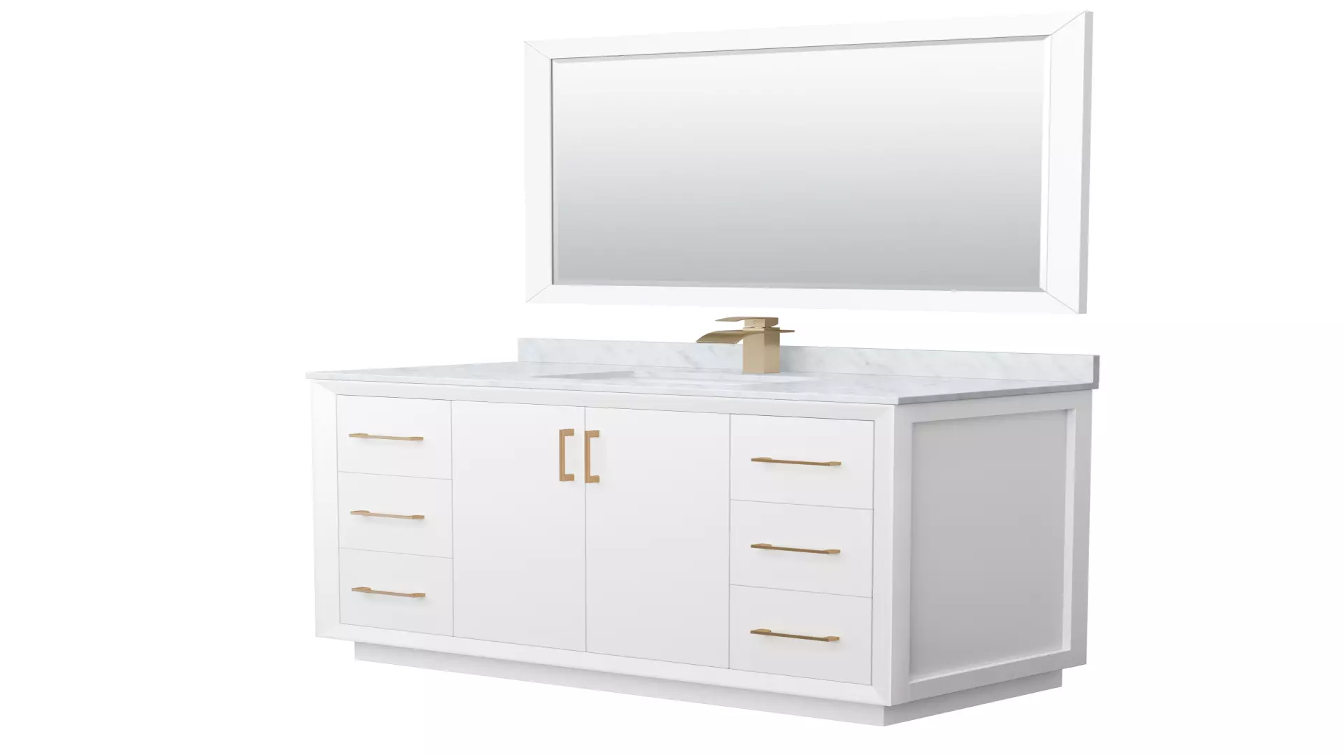 Strada 48 Inch Single Bathroom Vanity in White, White Carrara Marble Countertop, Undermount Square Sink, Satin Bronze Trim, 46 Inch Mirror material