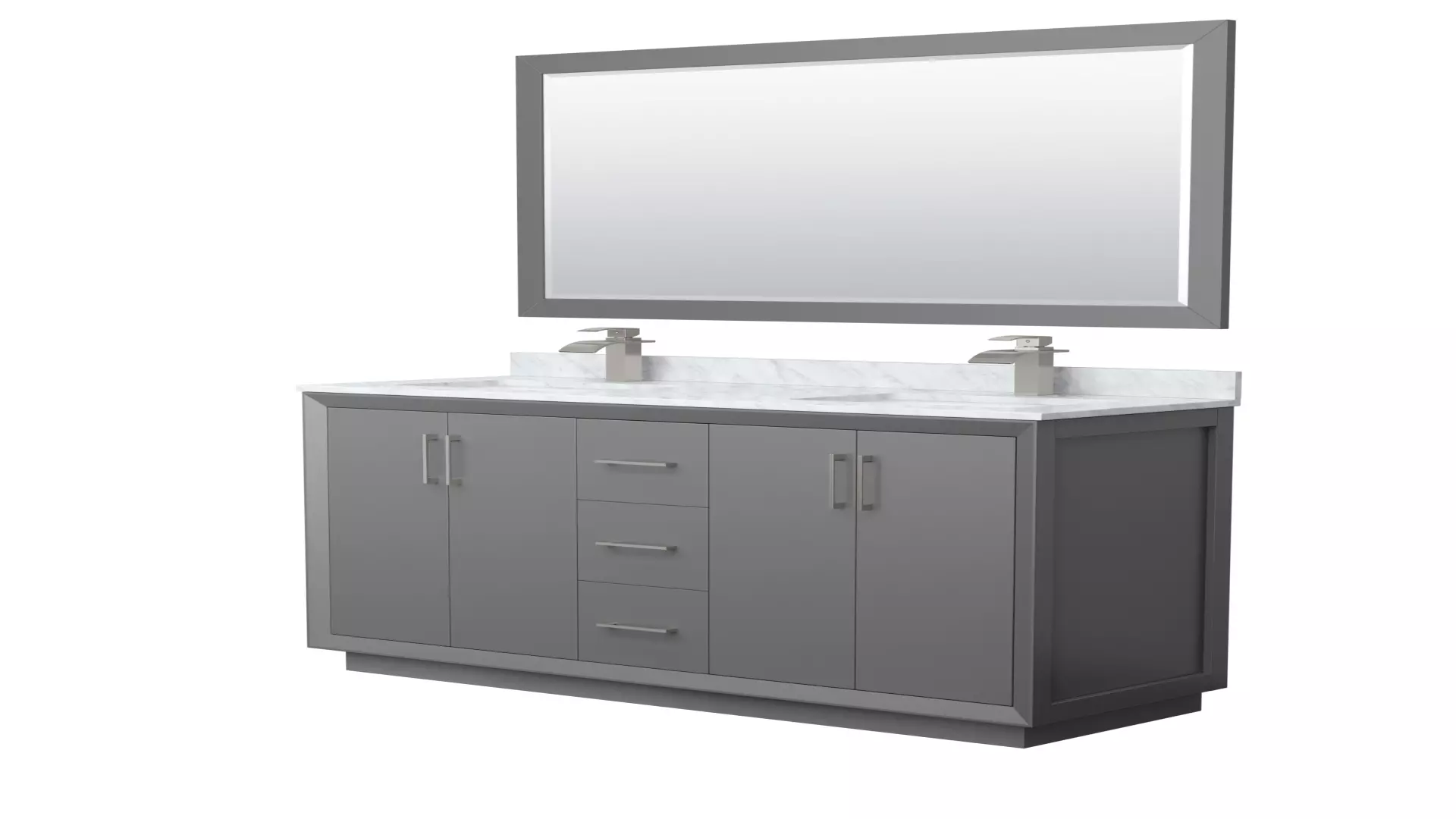 Strada 60 Inch Double Bathroom Vanity in Dark Gray, White Carrara Marble Countertop, Undermount Square Sink, Brushed Nickel Trim, 58 Inch Mirror material