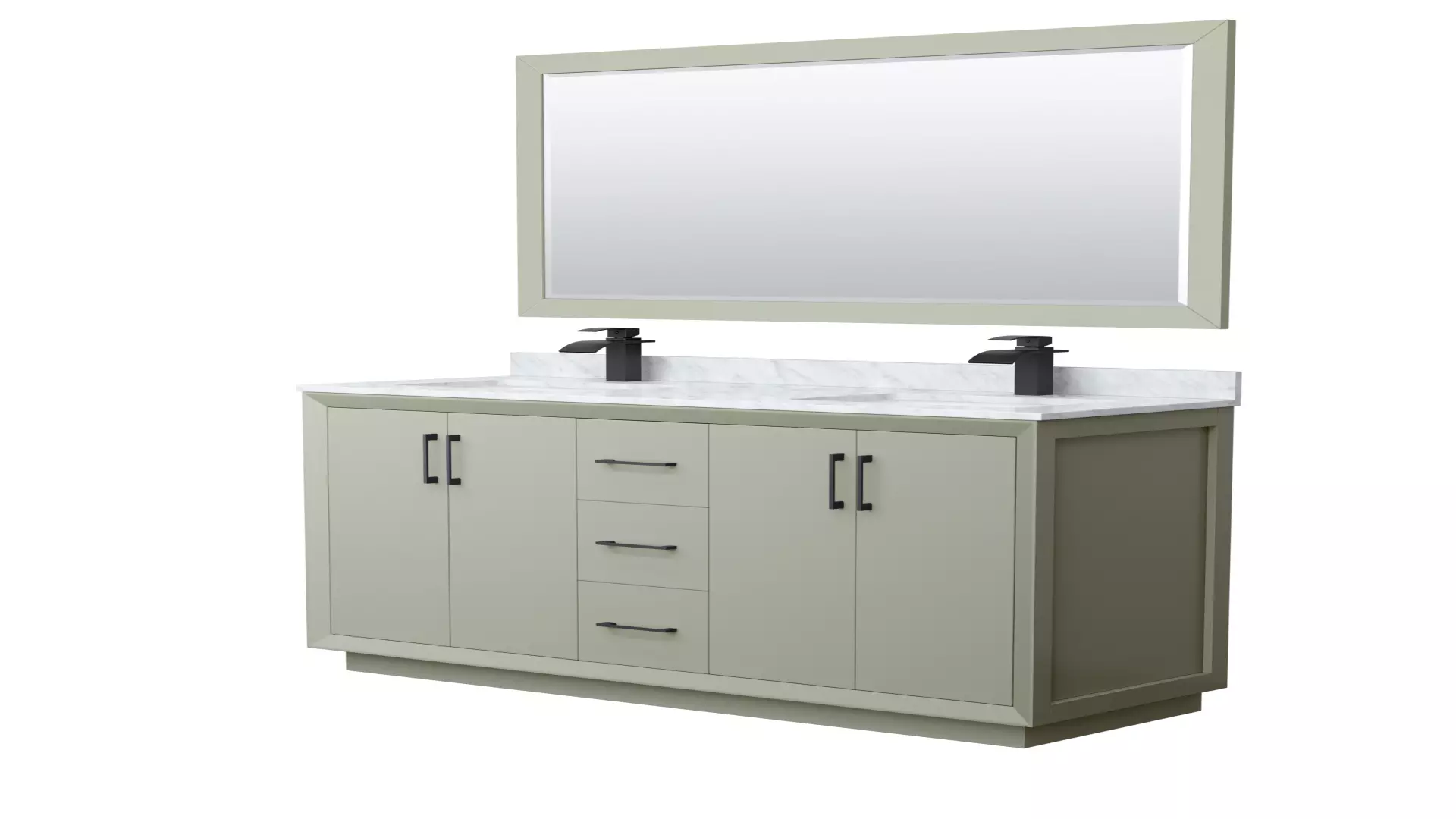 Strada 60 Inch Double Bathroom Vanity in Light Green, White Carrara Marble Countertop, Undermount Square Sinks, Matte Black Trim, 58 Inch Mirror material