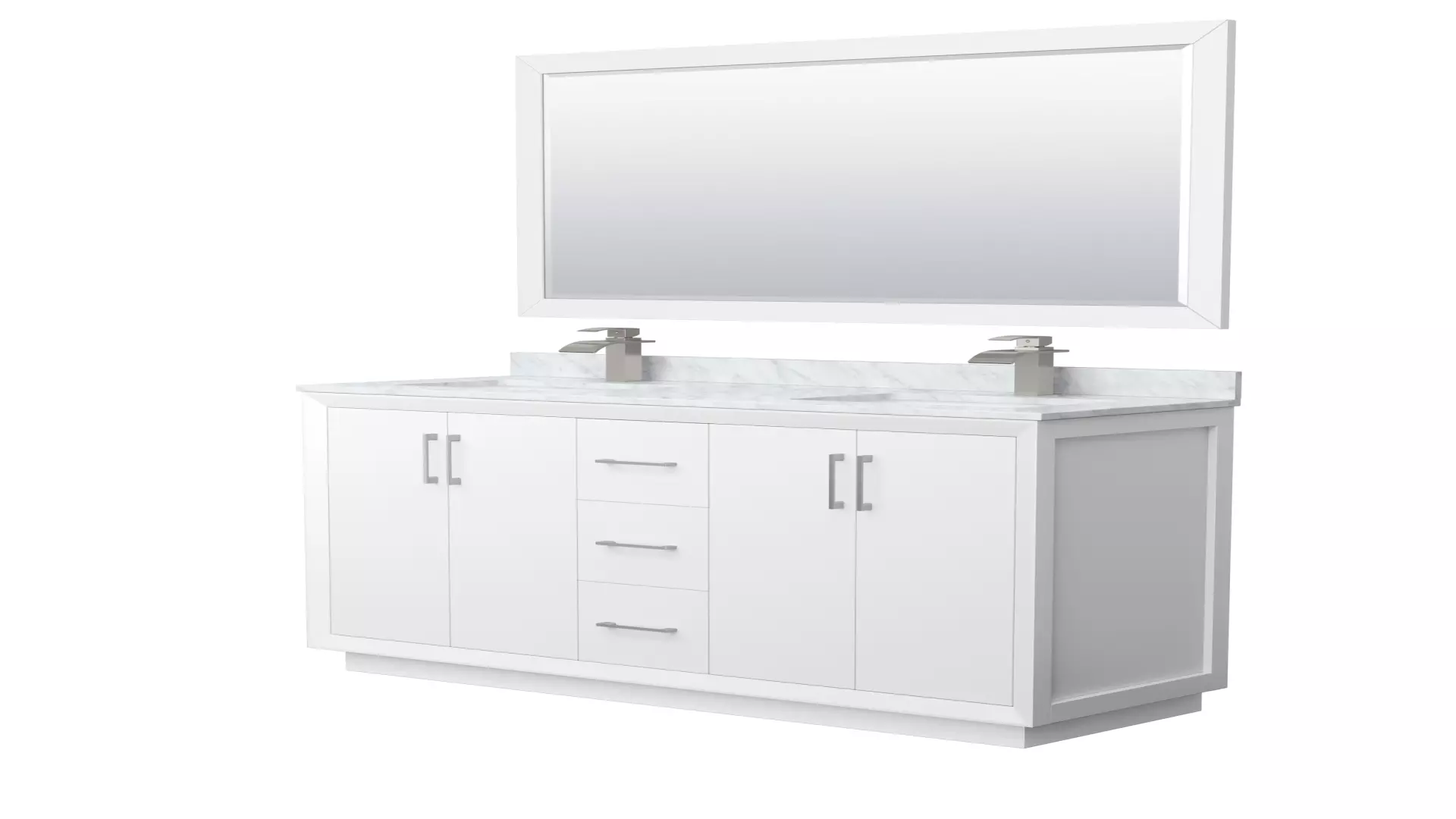 Strada 60 Inch Double Bathroom Vanity in White, White Carrara Marble Countertop, Undermount Square Sink, Brushed Nickel Trim, 58 Inch Mirror material