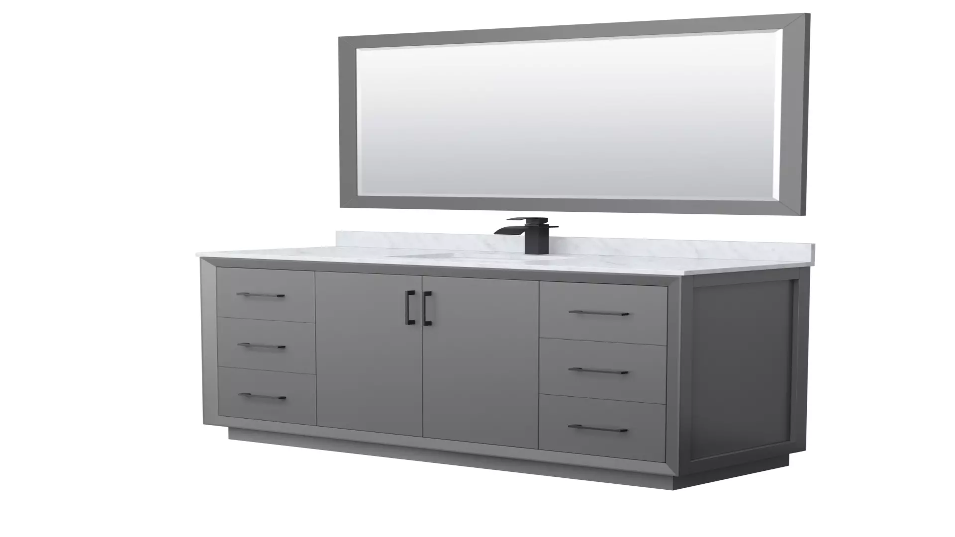 Strada 60 Inch Single Bathroom Vanity in Dark Gray, White Carrara Marble Countertop, Undermount Square Sink, Matte Black Trim, 58 Inch Mirror material