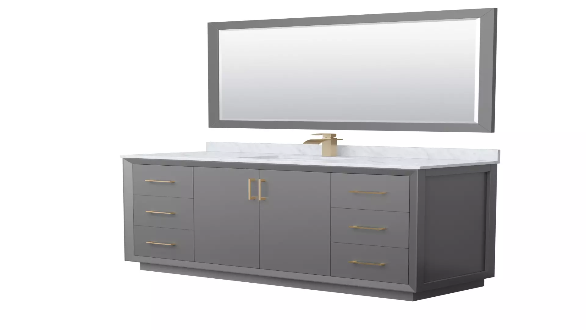 Strada 60 Inch Single Bathroom Vanity in Dark Gray, White Carrara Marble Countertop, Undermount Square Sink, Satin Bronze Trim, 58 Inch Mirror material