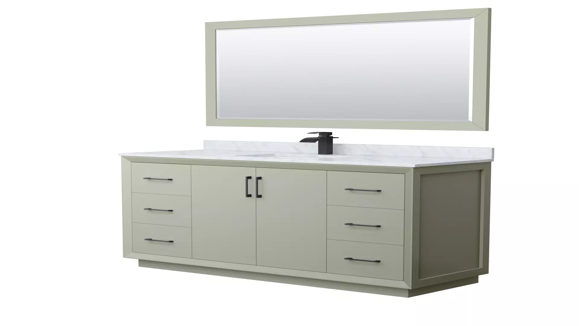 Strada 60 Inch Single Bathroom Vanity in Light Green, White Carrara Marble Countertop, Undermount Square Sink, Matte Black Trim, 58 Inch Mirror material