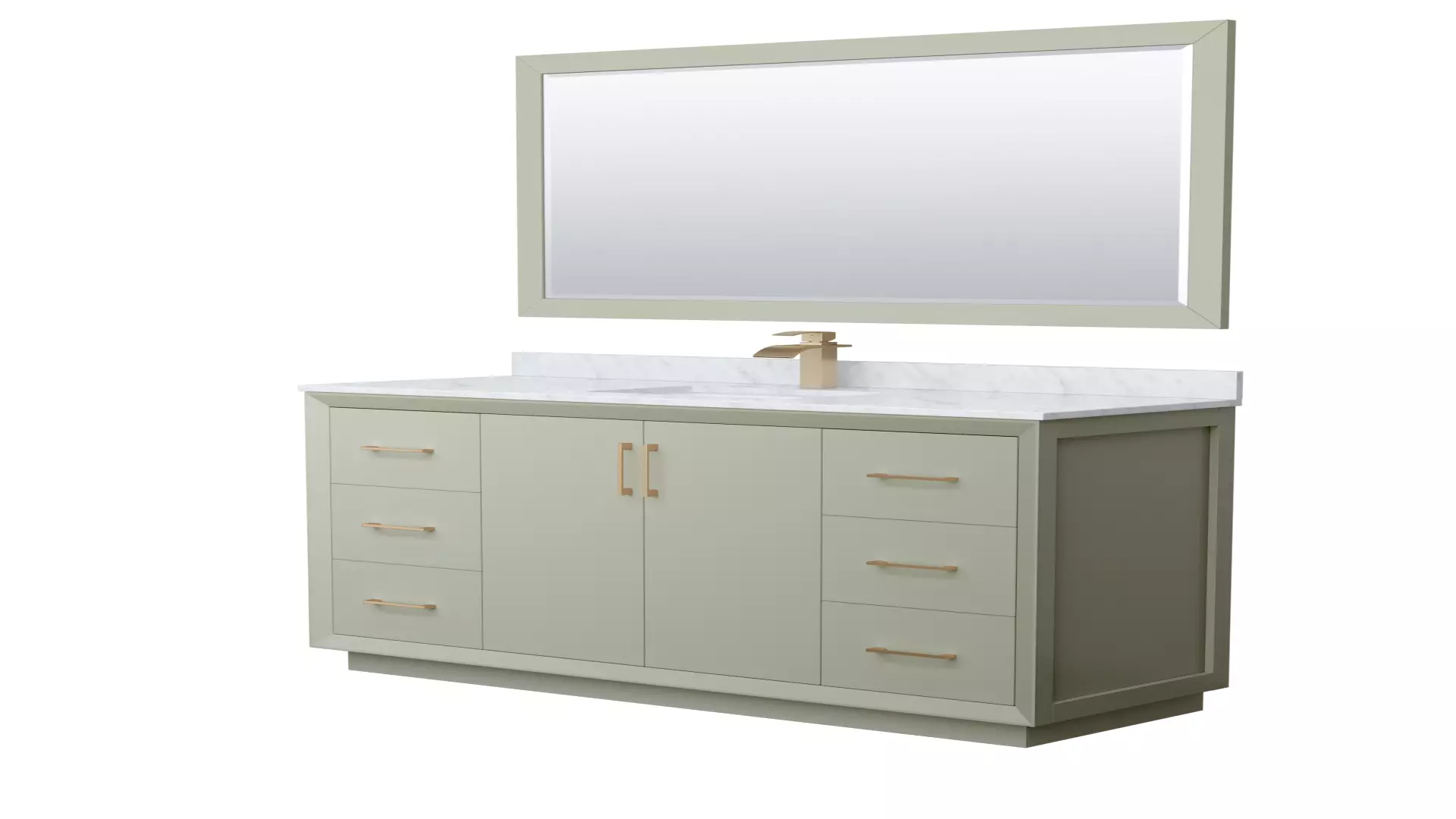 Strada 60 Inch Single Bathroom Vanity in Light Green, White Carrara Marble Countertop, Undermount Square Sink, Satin Bronze Trim, 58 Inch Mirror material