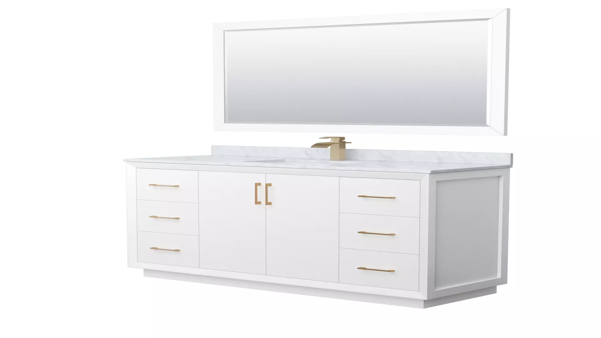 Strada 60 Inch Single Bathroom Vanity in White, White Carrara Marble Countertop, Undermount Square Sink, Satin Bronze Trim, 58 Inch Mirror material
