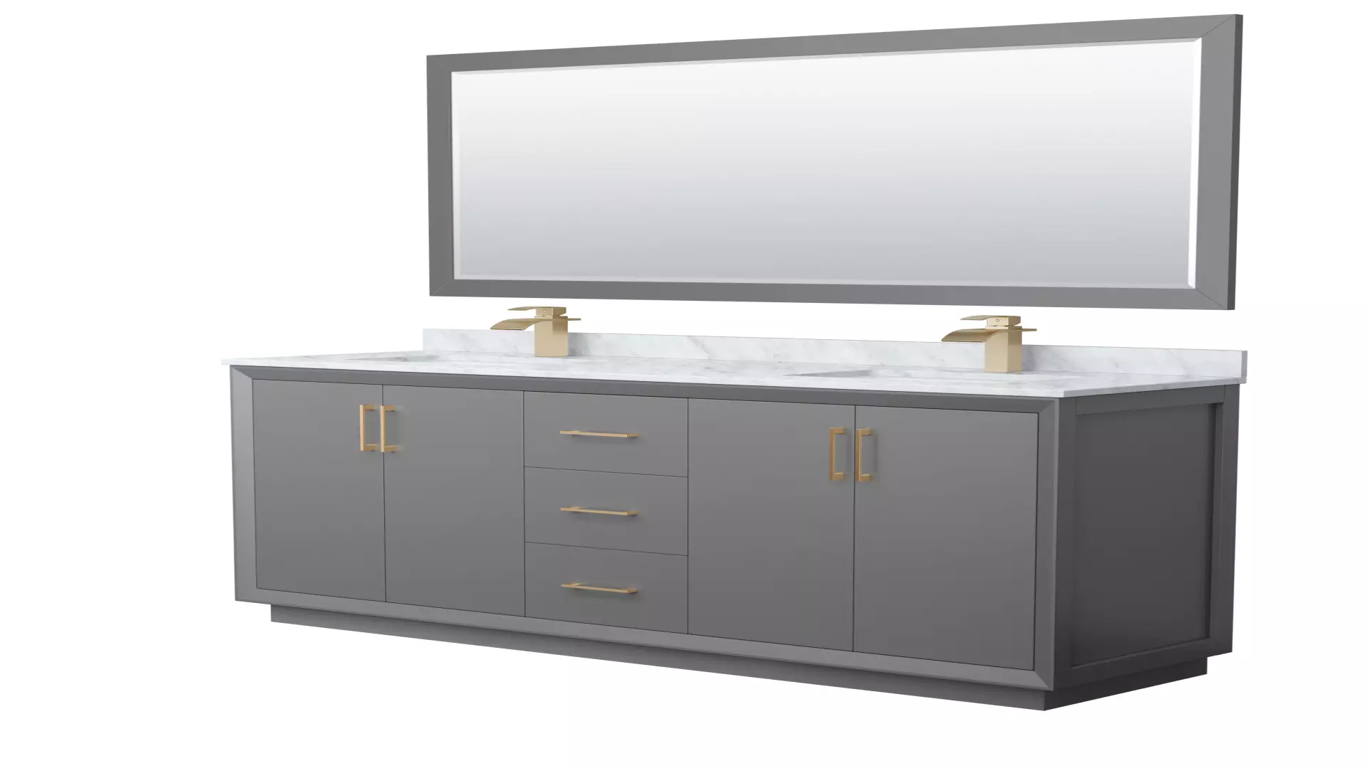 Strada 72 Inch Double Bathroom Vanity in Dark Gray, White Carrara Marble Countertop, Undermount Square Sink, Satin Bronze Trim, 70 Inch Mirror material