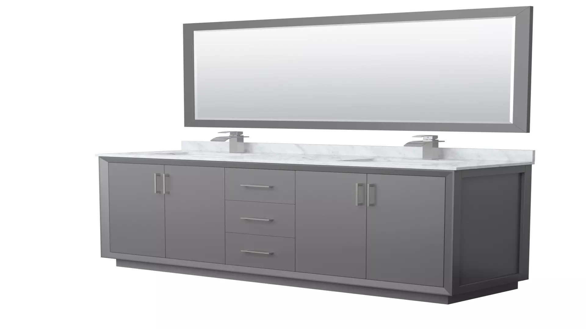 Strada 72 Inch Double Bathroom Vanity in Dark Gray, White Carrara Marble Countertop, Undermount Square Sink, Brushed Nickel Trim, 70 Inch Mirror material