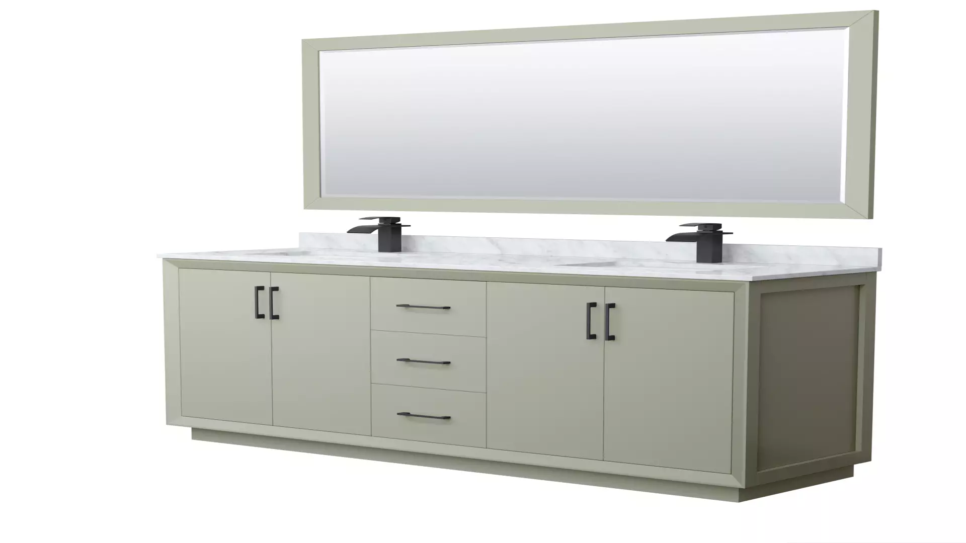 Strada 72 Inch Double Bathroom Vanity in Light Green, White Carrara Marble Countertop, Undermount Square Sinks, Matte Black Trim, 70 Inch Mirror material