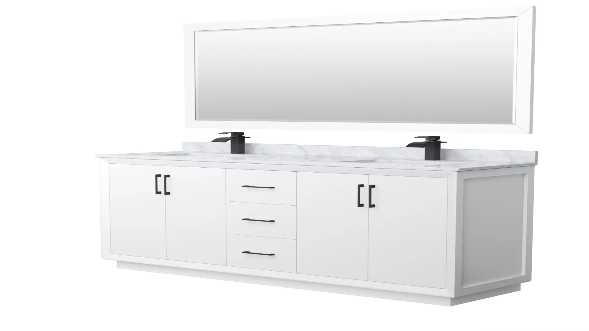Strada 72 Inch Double Bathroom Vanity in White, White Carrara Marble Countertop, Undermount Square Sink, Matte Black Trim, 70 Inch Mirror material