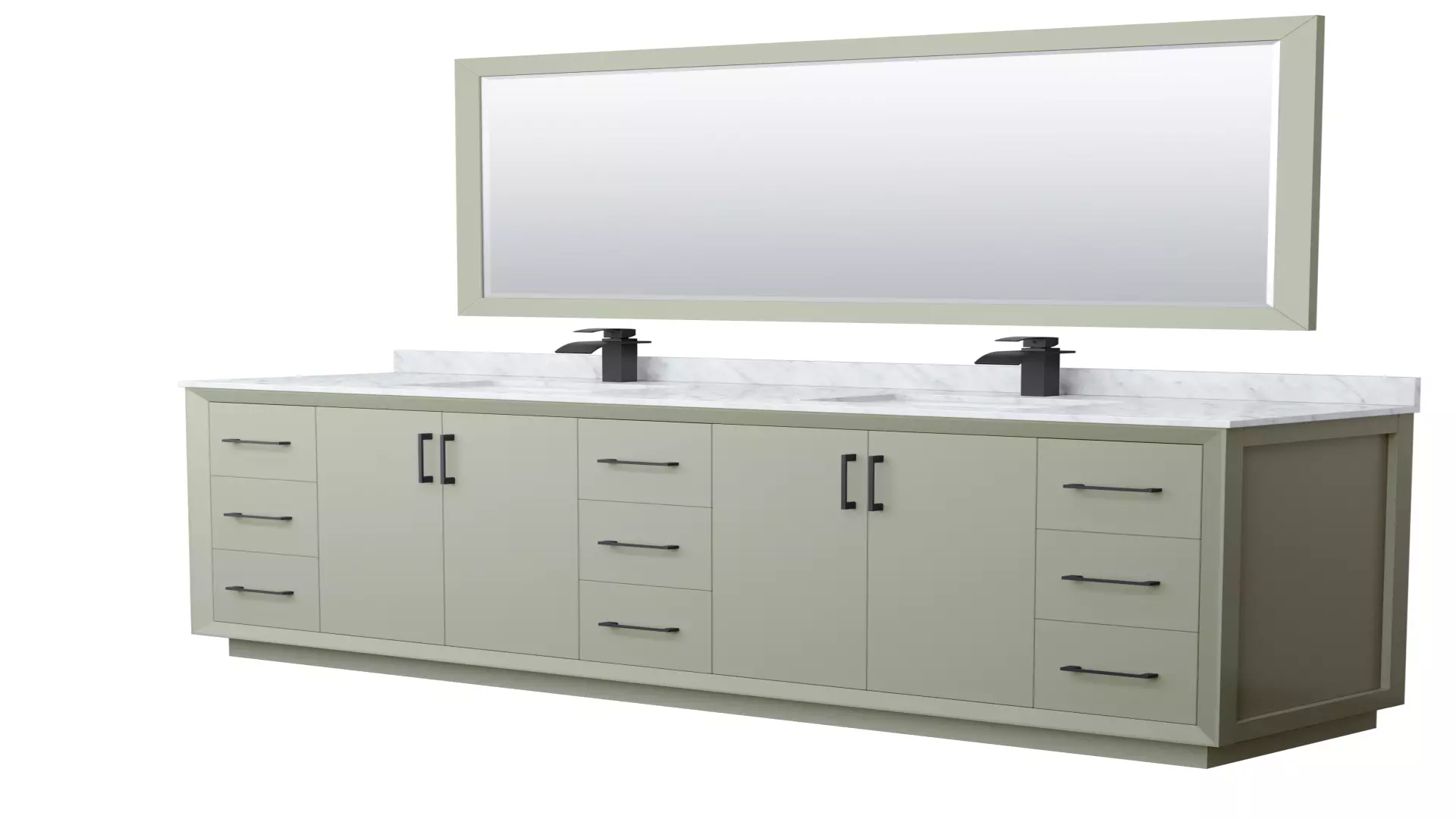 Strada 84 Inch Double Bathroom Vanity in Light Green, White Carrara Marble Countertop, Undermount Square Sinks, Matte Black Trim, 70 Inch Mirror material