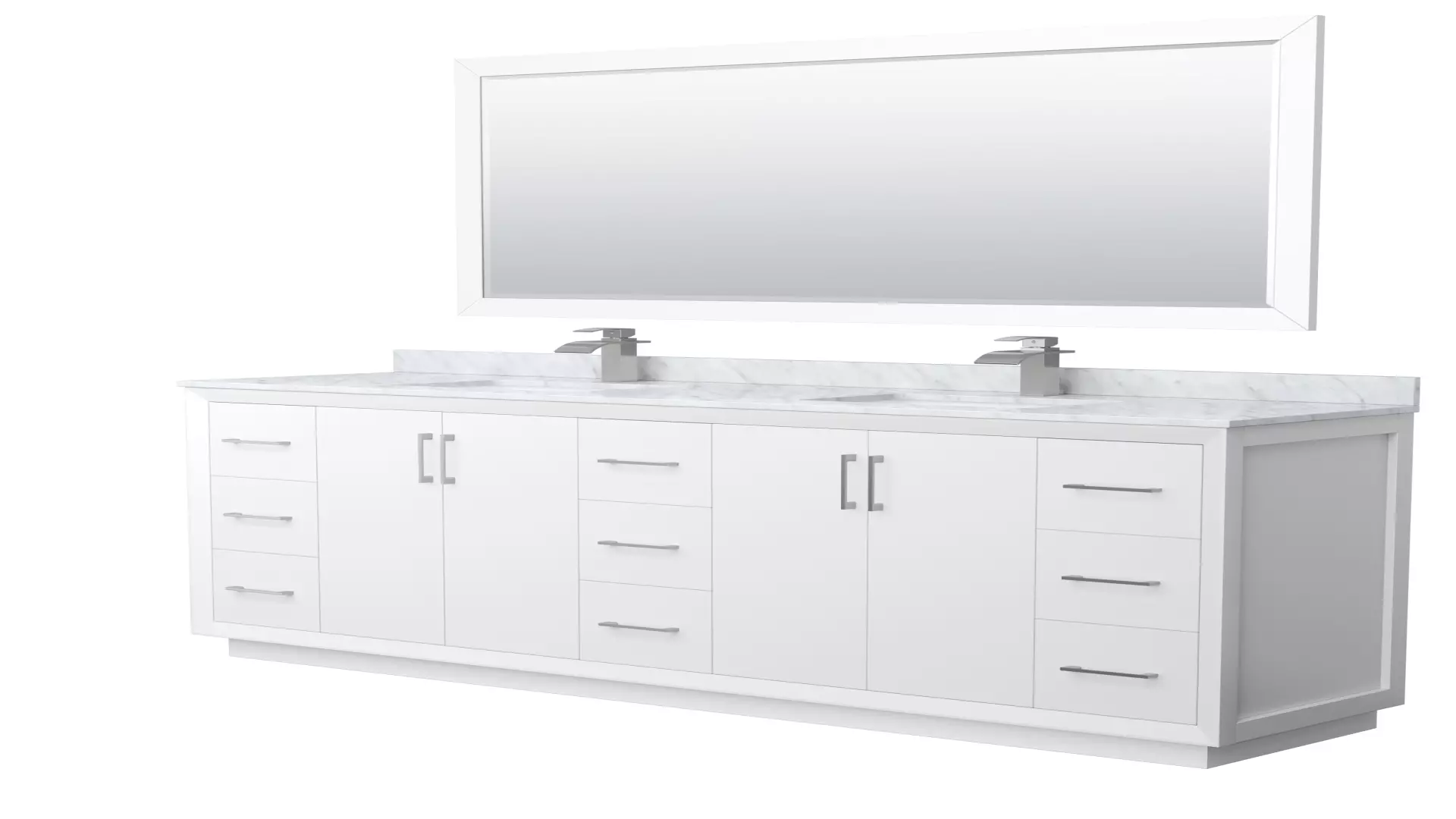 Strada 84 Inch Double Bathroom Vanity in White, White Carrara Marble Countertop, Undermount Square Sink, Brushed Nickel Trim, 70 Inch Mirror material