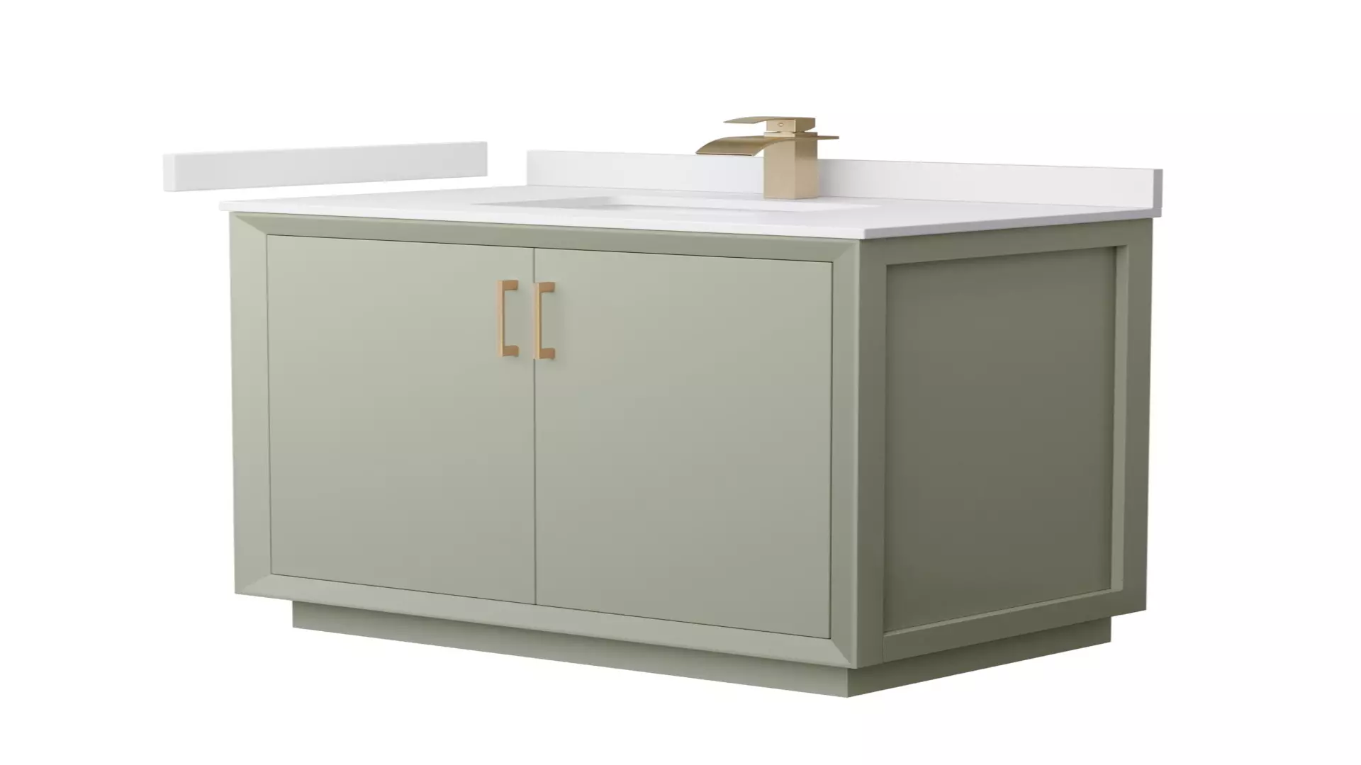 Strada 36 Inch Single Bathroom Vanity in Light Green, White Cultured Marble Countertop, Undermount Square Sink, Satin Bronze Trim material