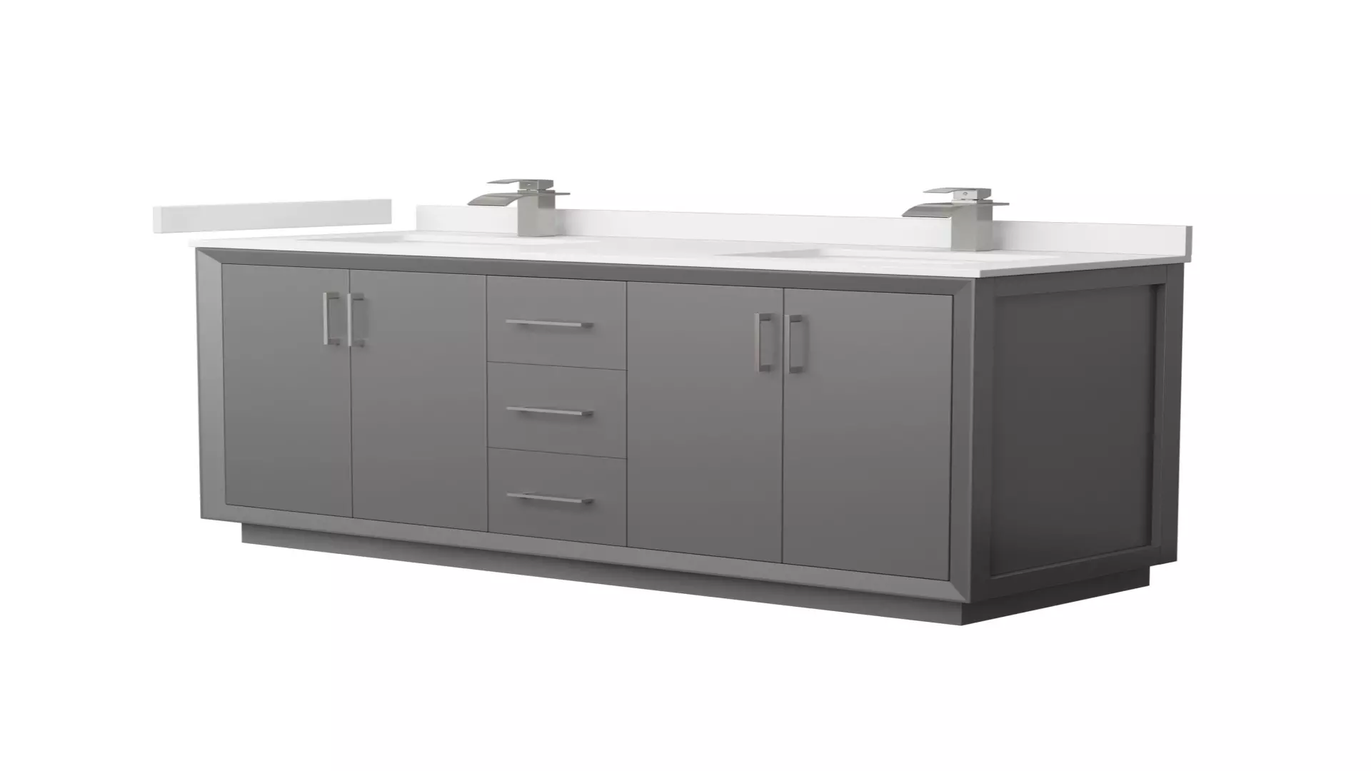 Strada 60 Inch Double Bathroom Vanity in Dark Gray, White Cultured Marble Countertop, Undermount Square Sink, Brushed Nickel Trim material