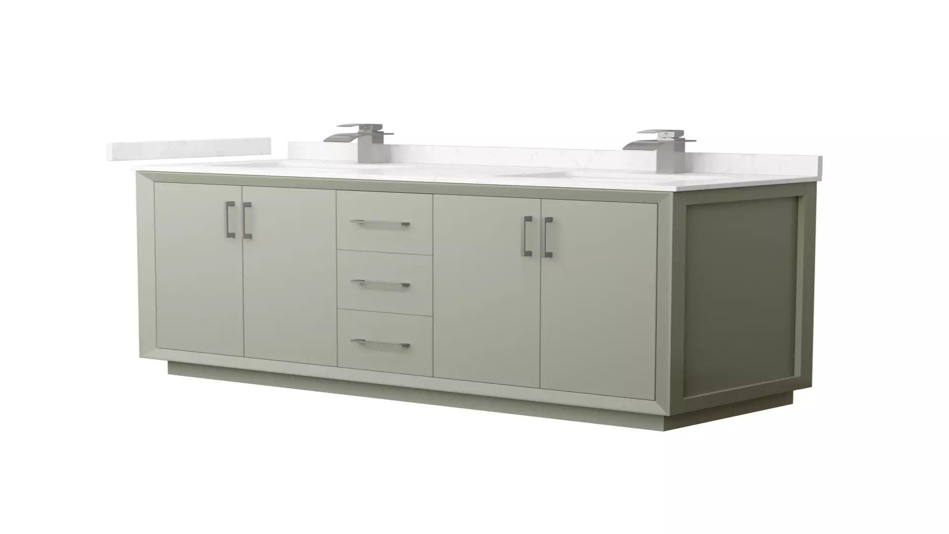 Strada 60 Inch Double Bathroom Vanity in Light Green, Carrara Cultured Marble Countertop, Undermount Square Sinks, Brushed Nickel Trim material
